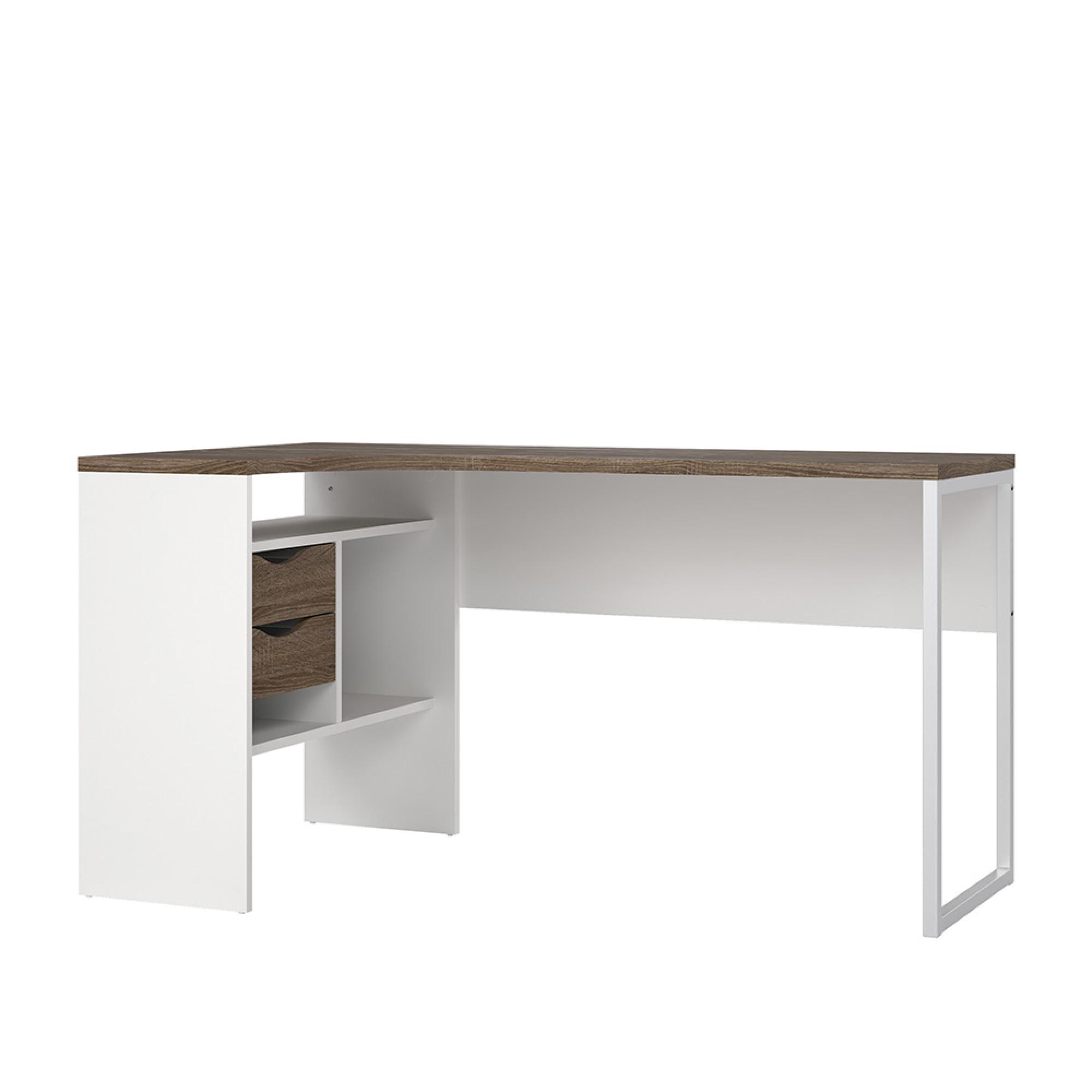 Function Plus Corner Desk - 2 Drawer - White and Truffle Oak