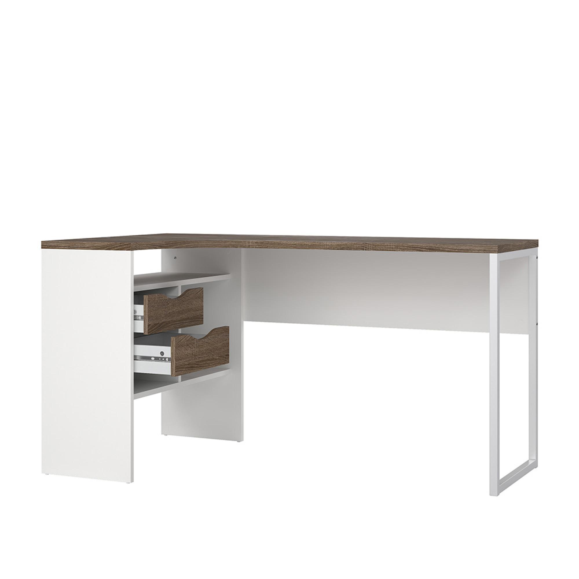 Function Plus Corner Desk - 2 Drawer - White and Truffle Oak