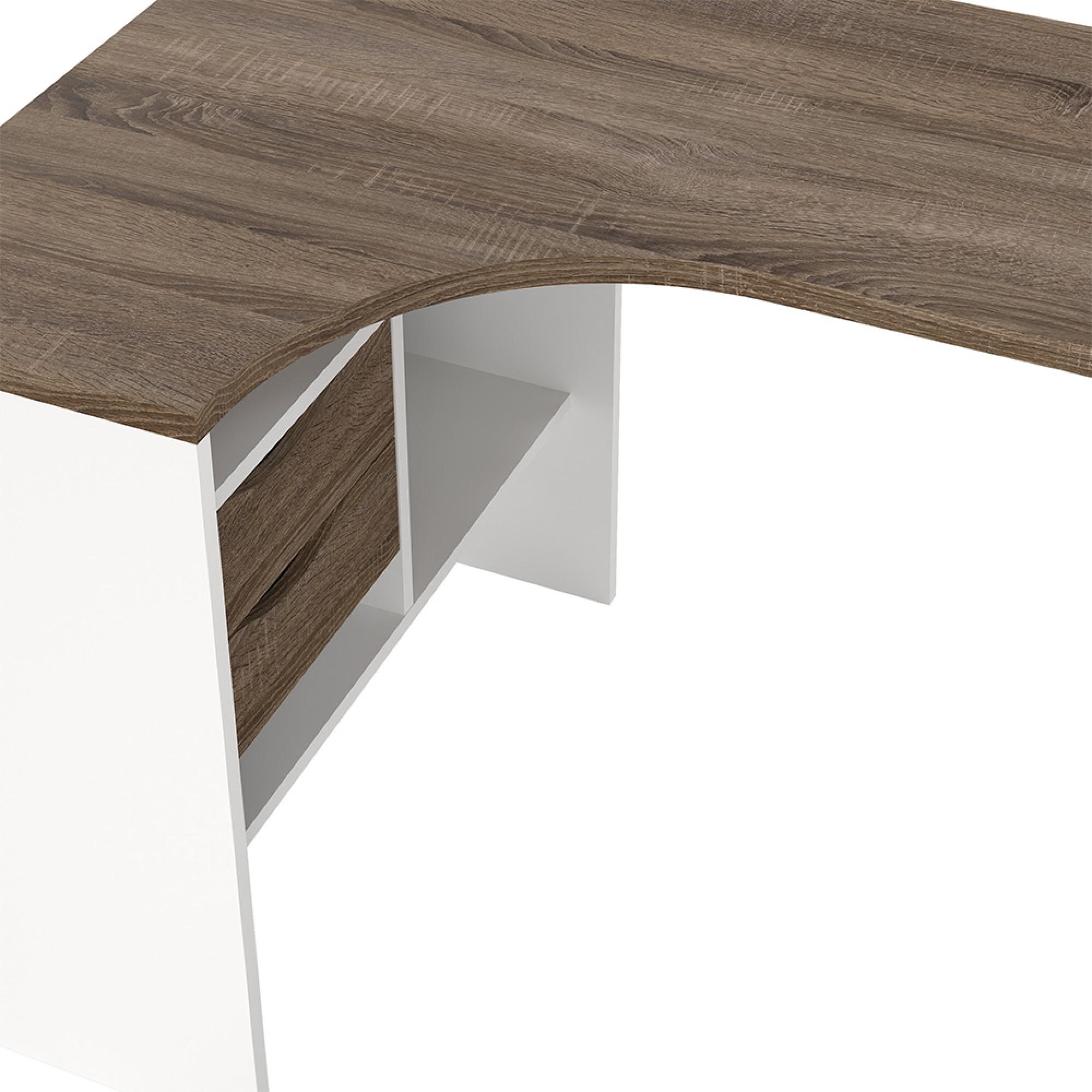 Function Plus Corner Desk - 2 Drawer - White and Truffle Oak