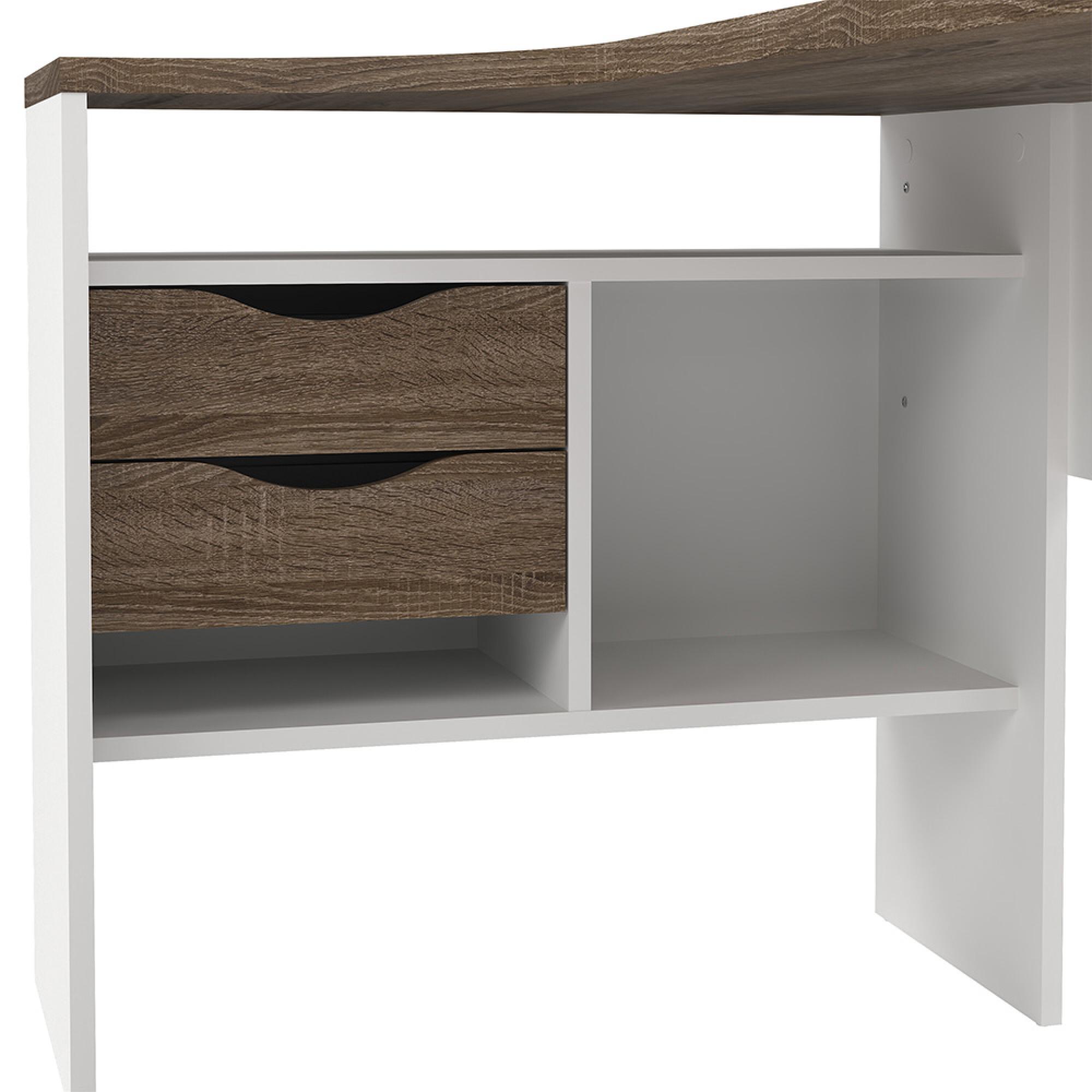 Function Plus Corner Desk - 2 Drawer - White and Truffle Oak