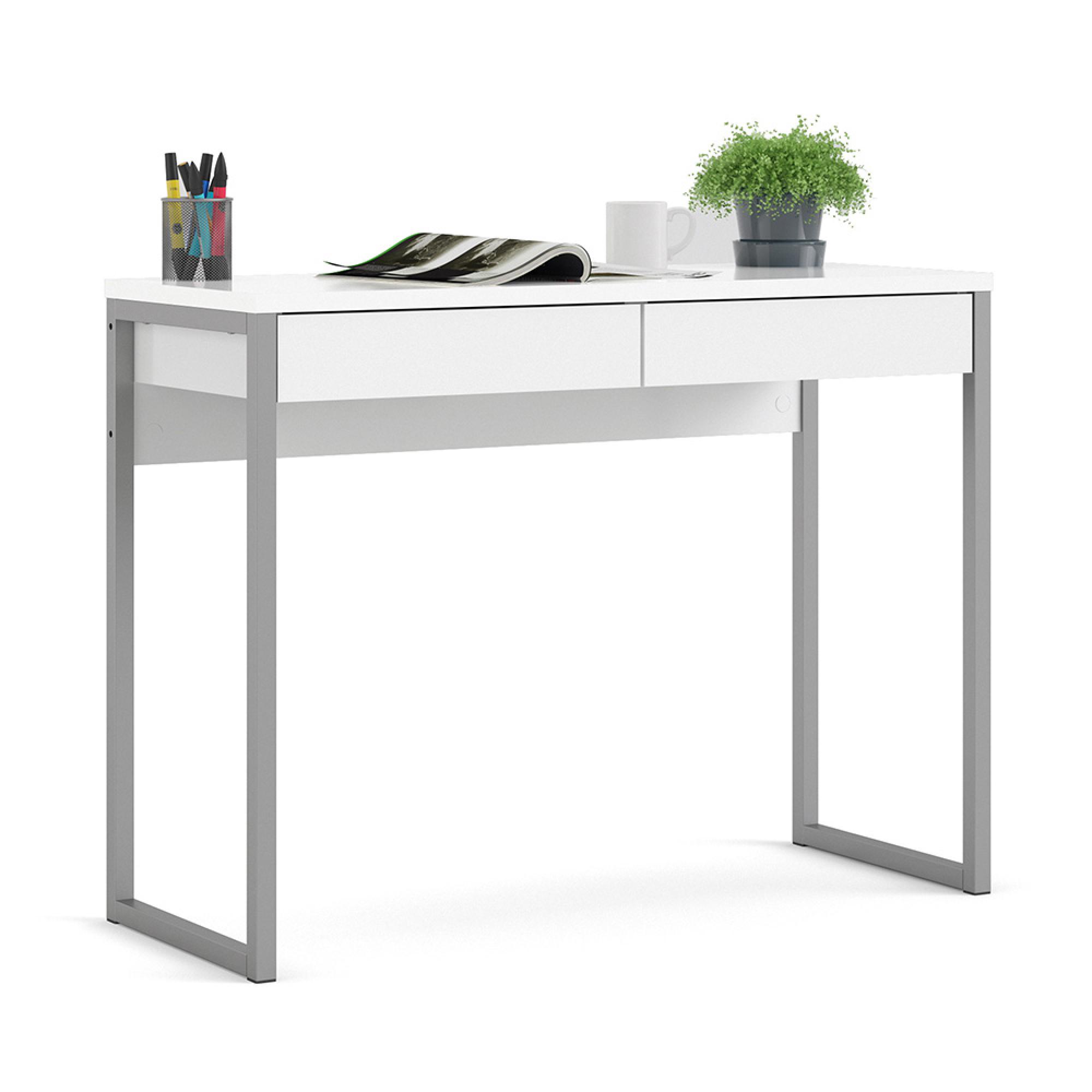 Function Plus Desk - 2 Drawer - White Gloss