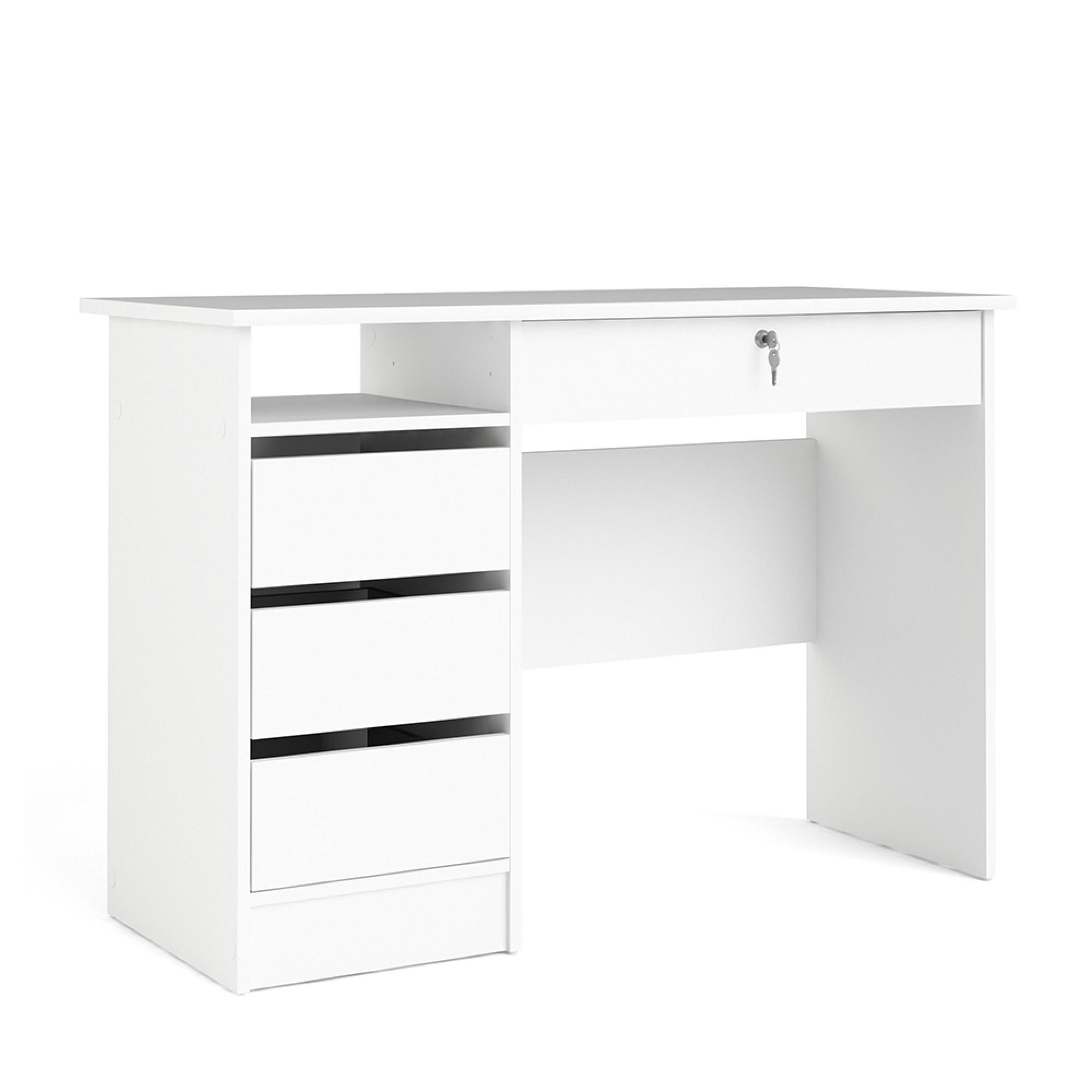 Function Plus Desk - 3+1 Handle Free Drawer - Single - White