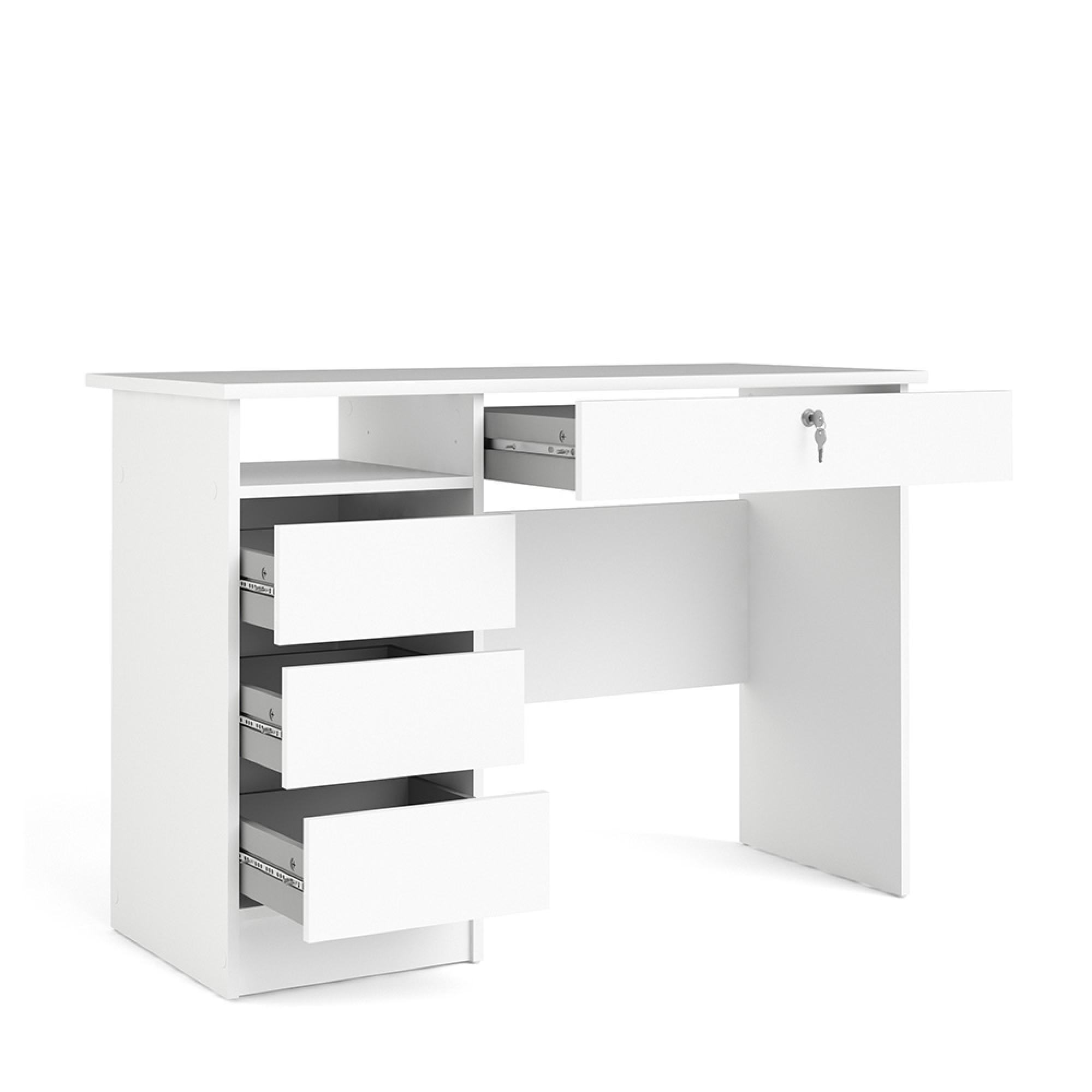 Function Plus Desk - 3+1 Handle Free Drawer - Single - White