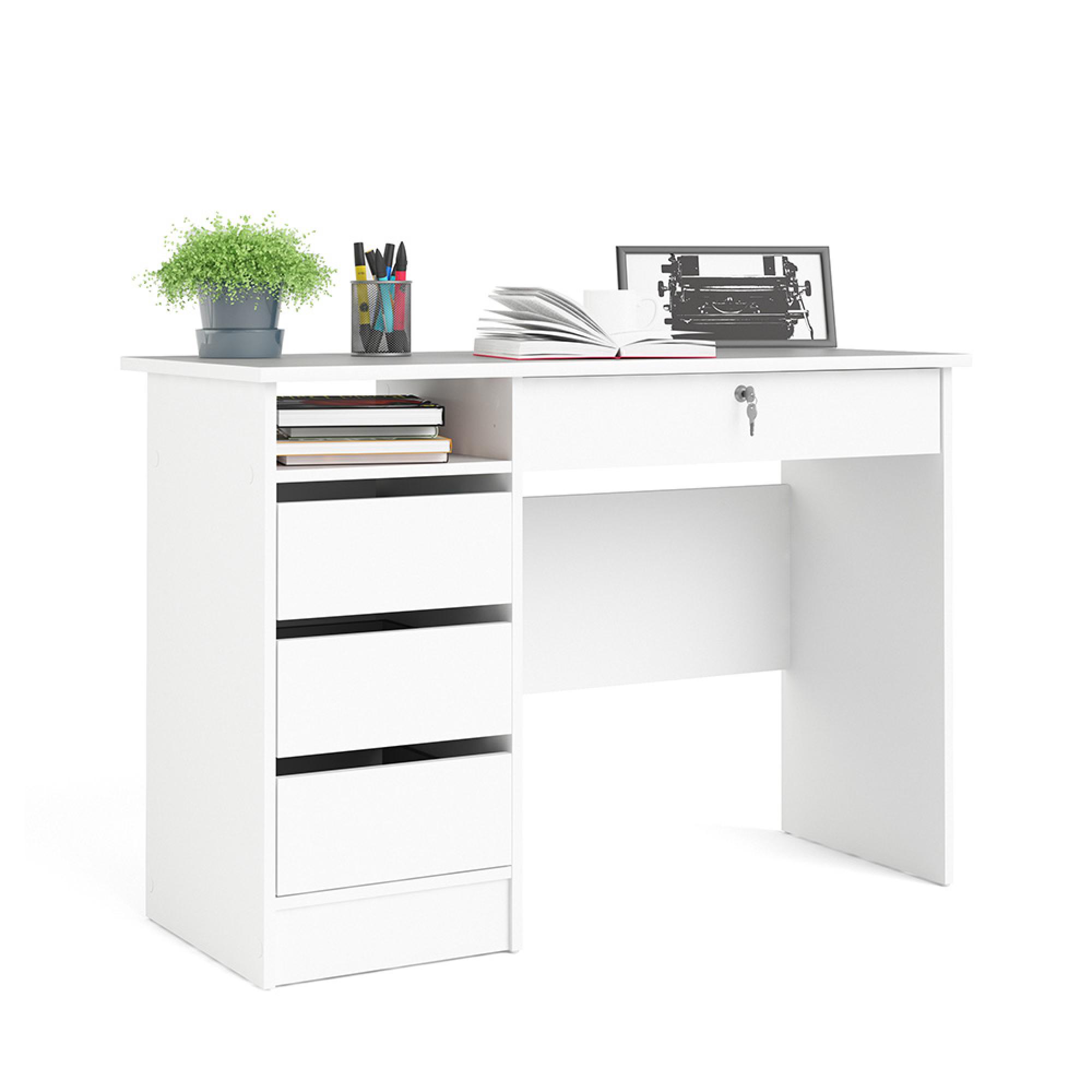 Function Plus Desk - 3+1 Handle Free Drawer - Single - White