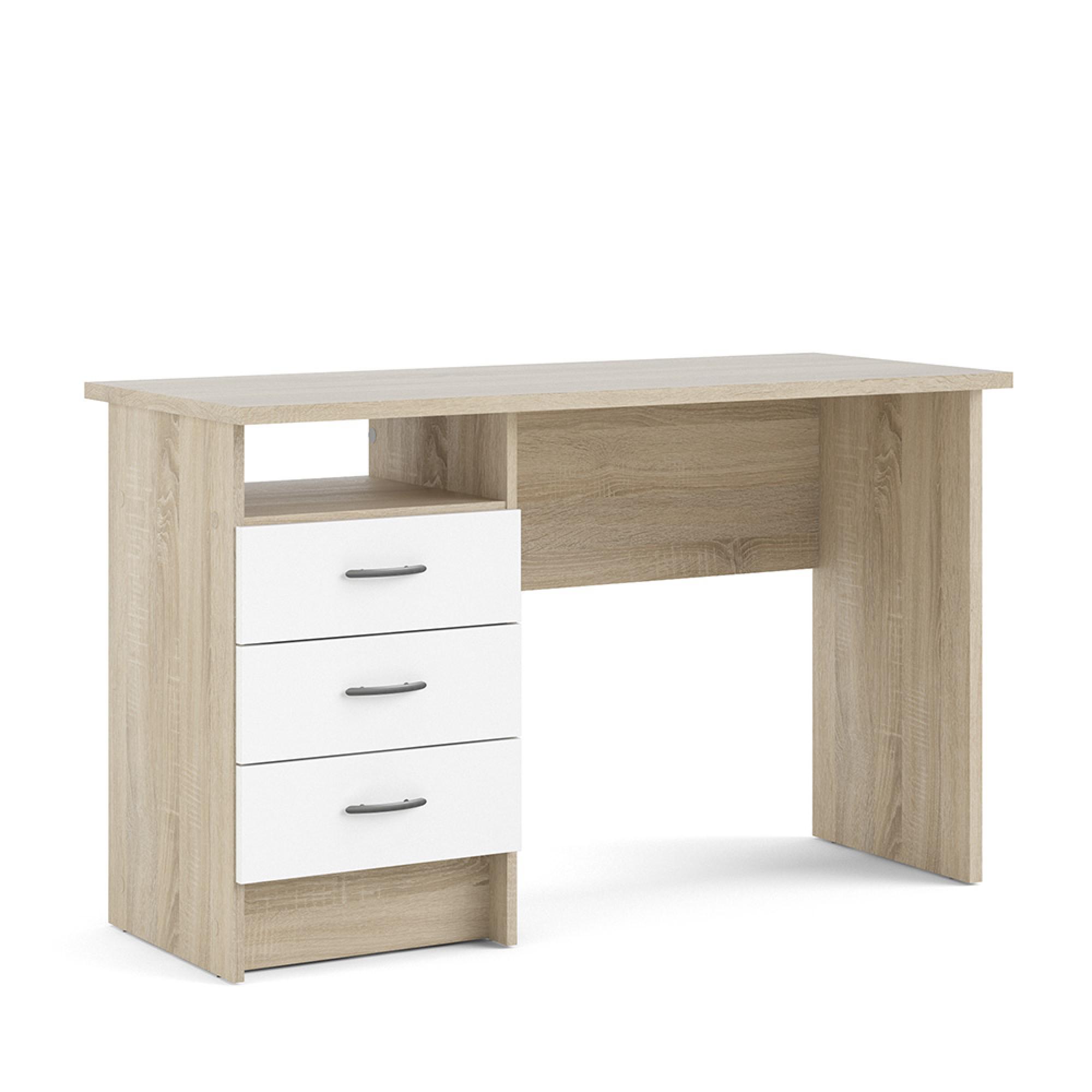 Function Plus Desk - 3 Drawer - Single - White and Oak