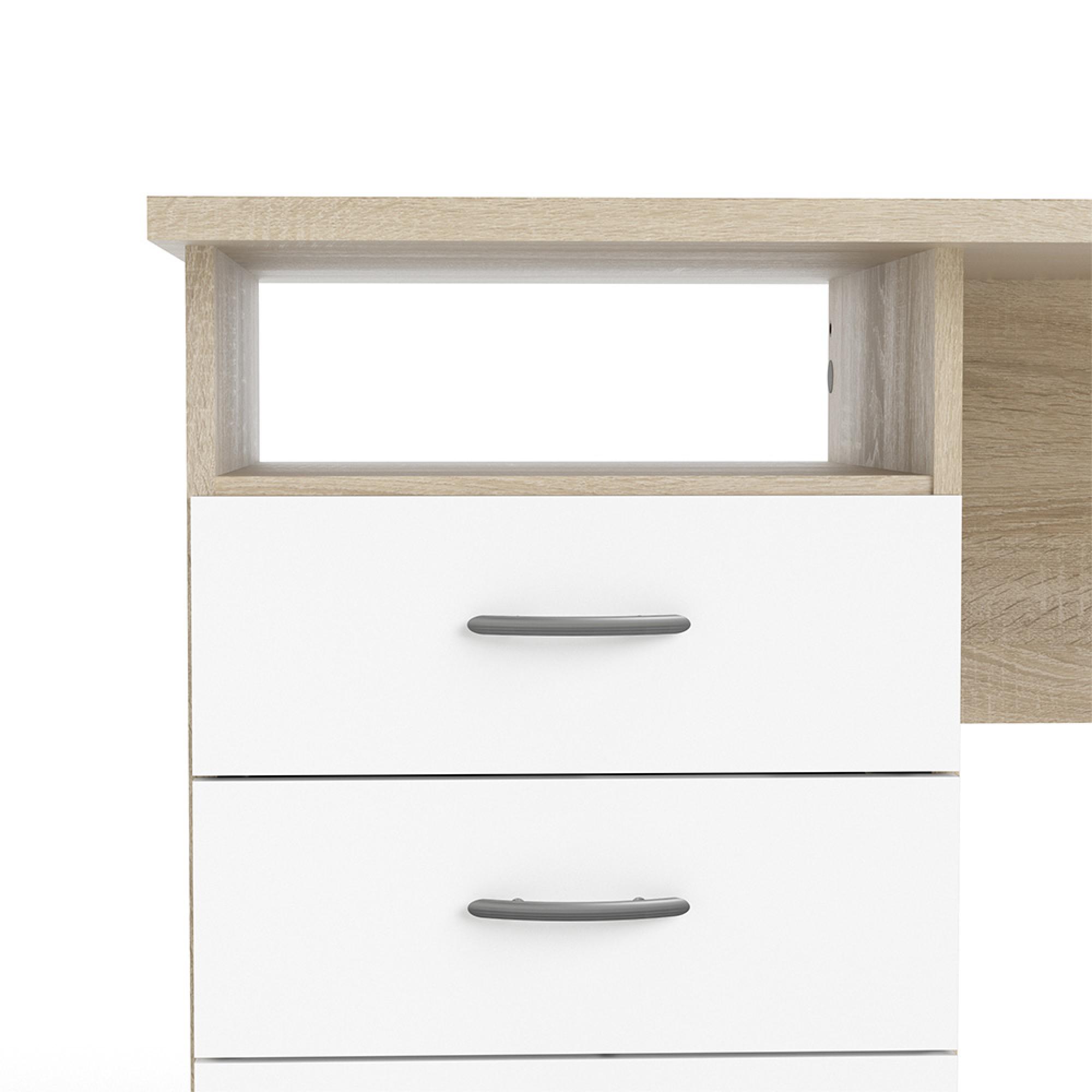 Function Plus Desk - 3 Drawer - Single - White and Oak