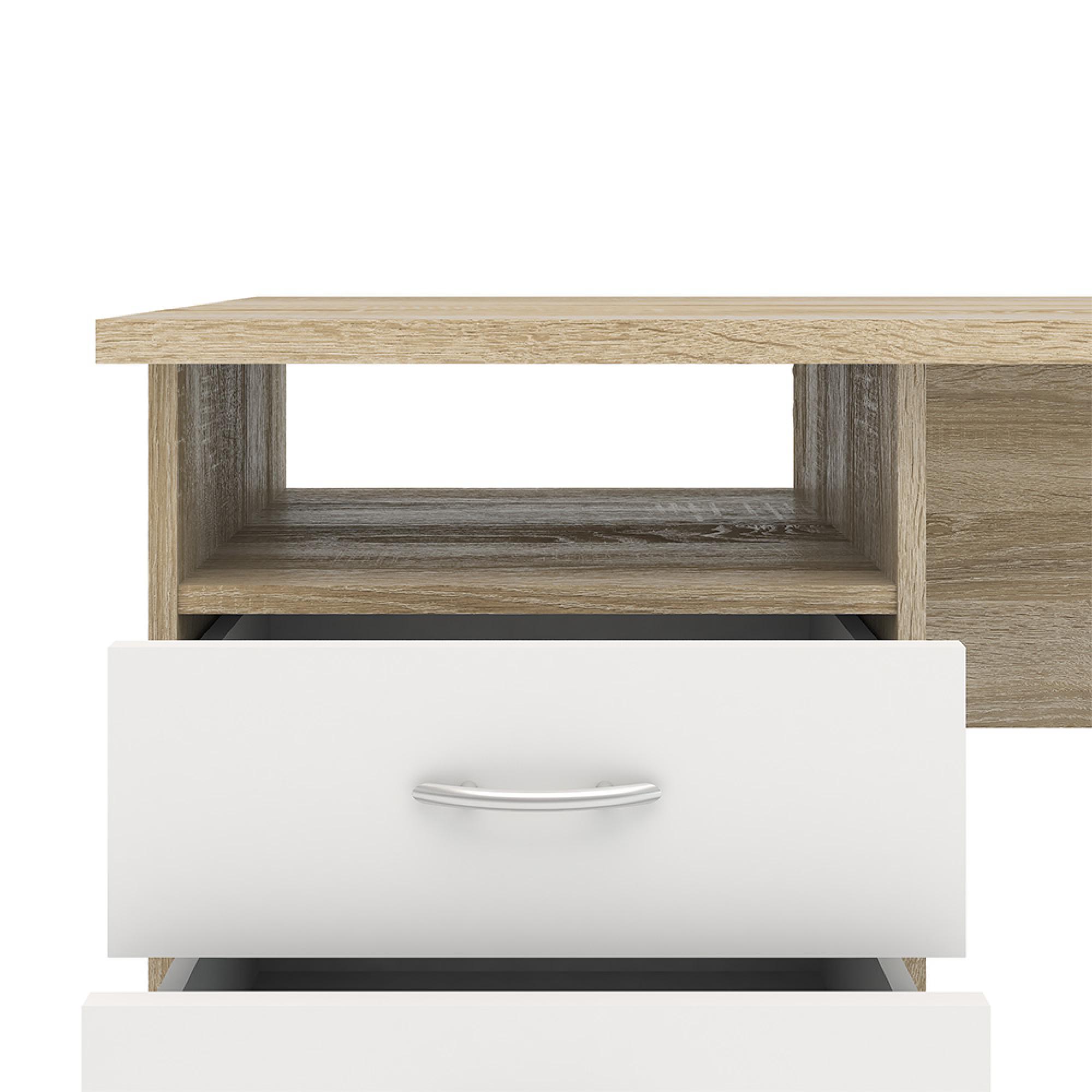 Function Plus Desk - 3 Drawer - Single - White and Oak