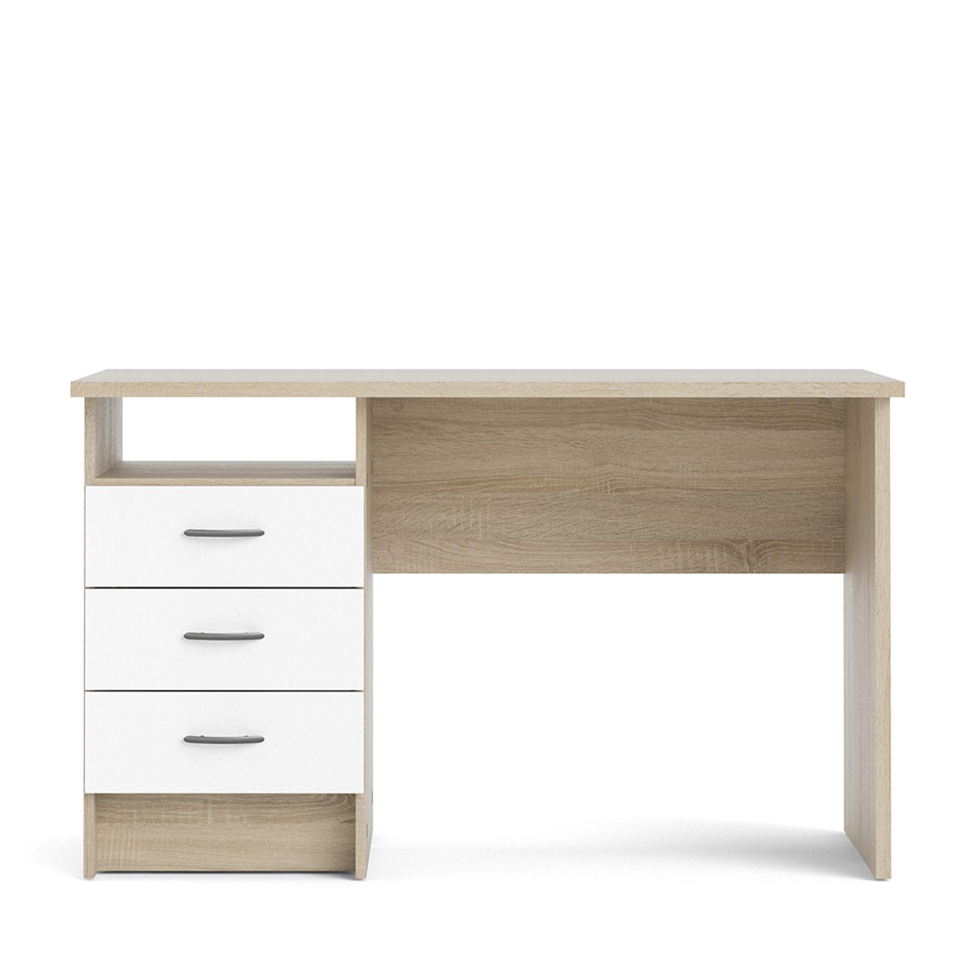 Function Plus Desk - 3 Drawer - Single - White and Oak