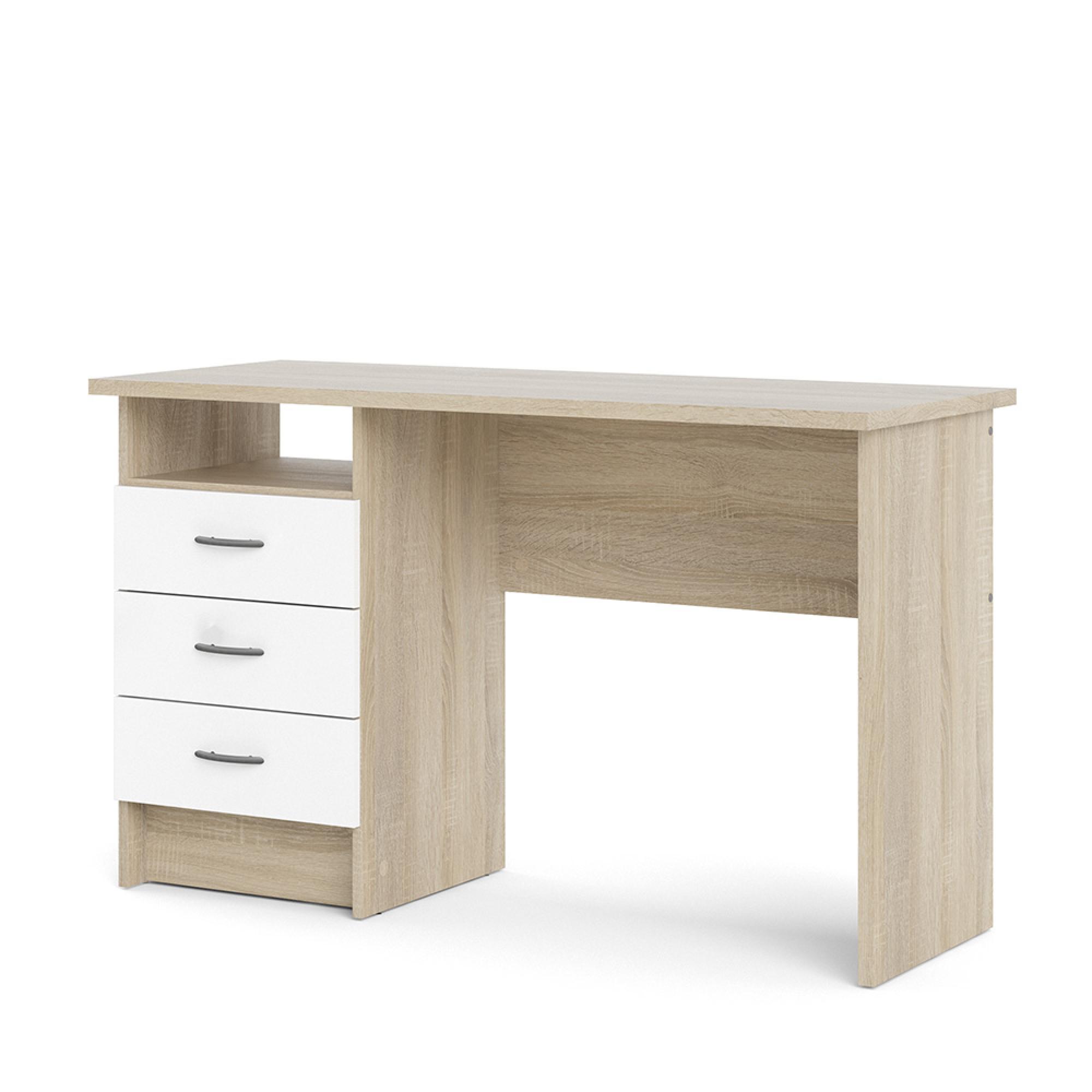 Function Plus Desk - 3 Drawer - Single - White and Oak
