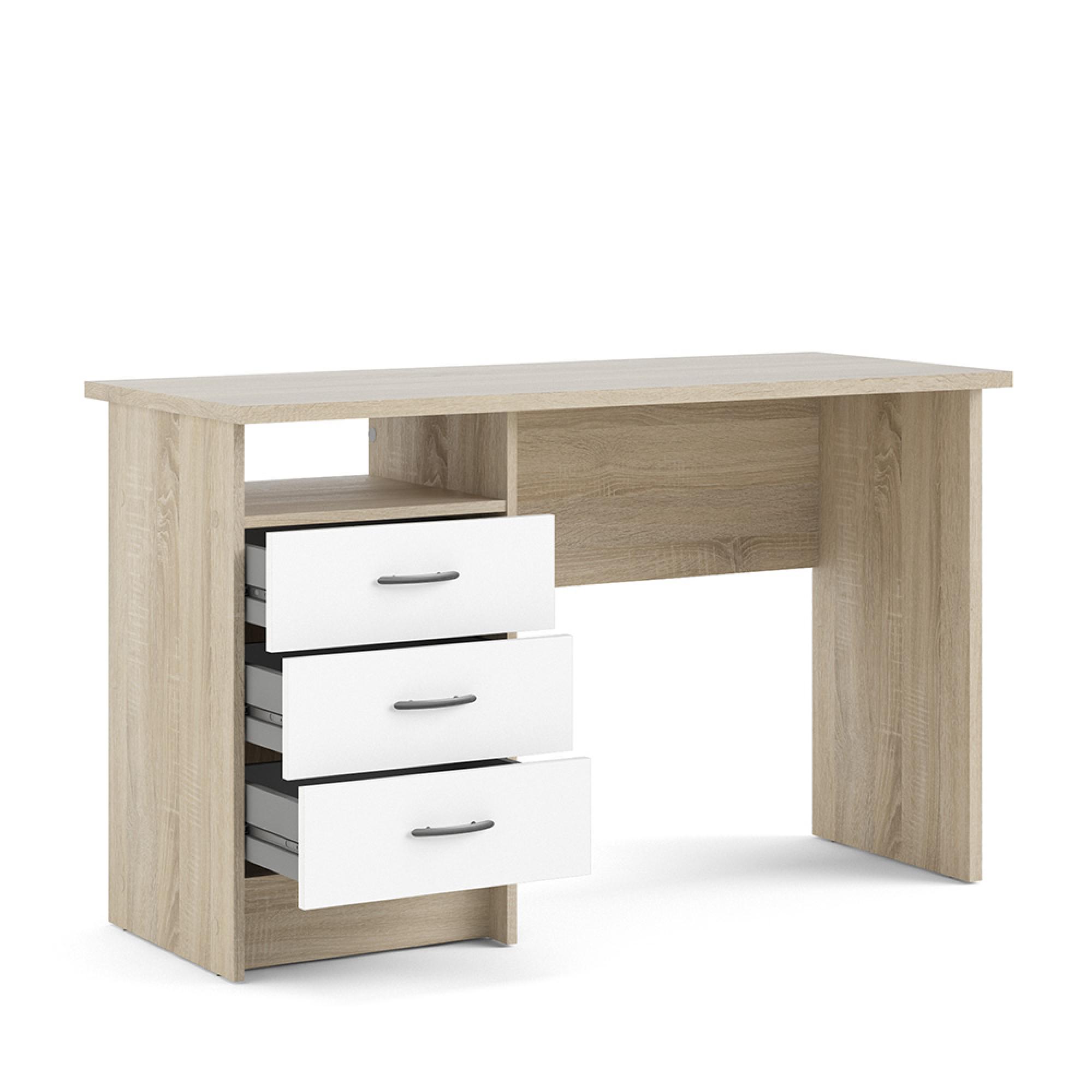 Function Plus Desk - 3 Drawer - Single - White and Oak