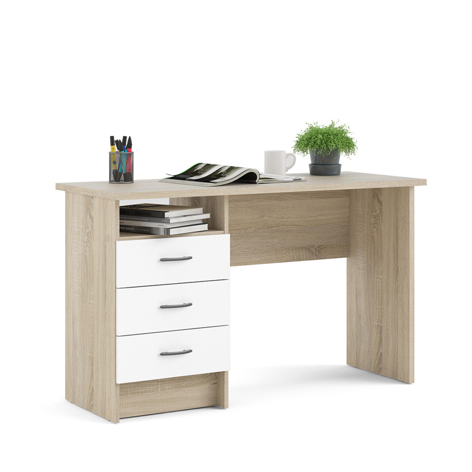 Function Plus Desk - 3 Drawer - Single - White and Oak
