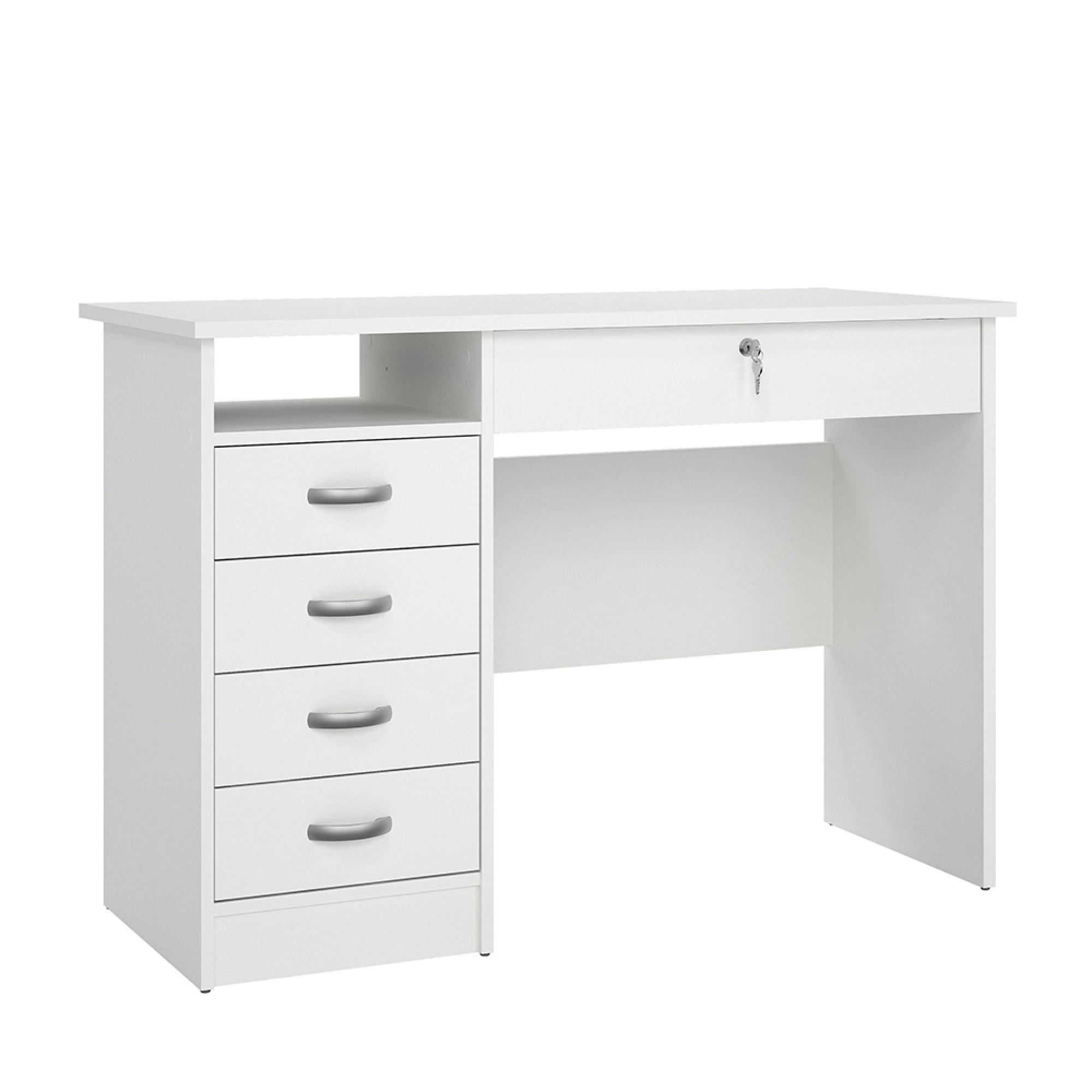 Function Plus Desk - 4+1 Handle Free Drawer - Single - White