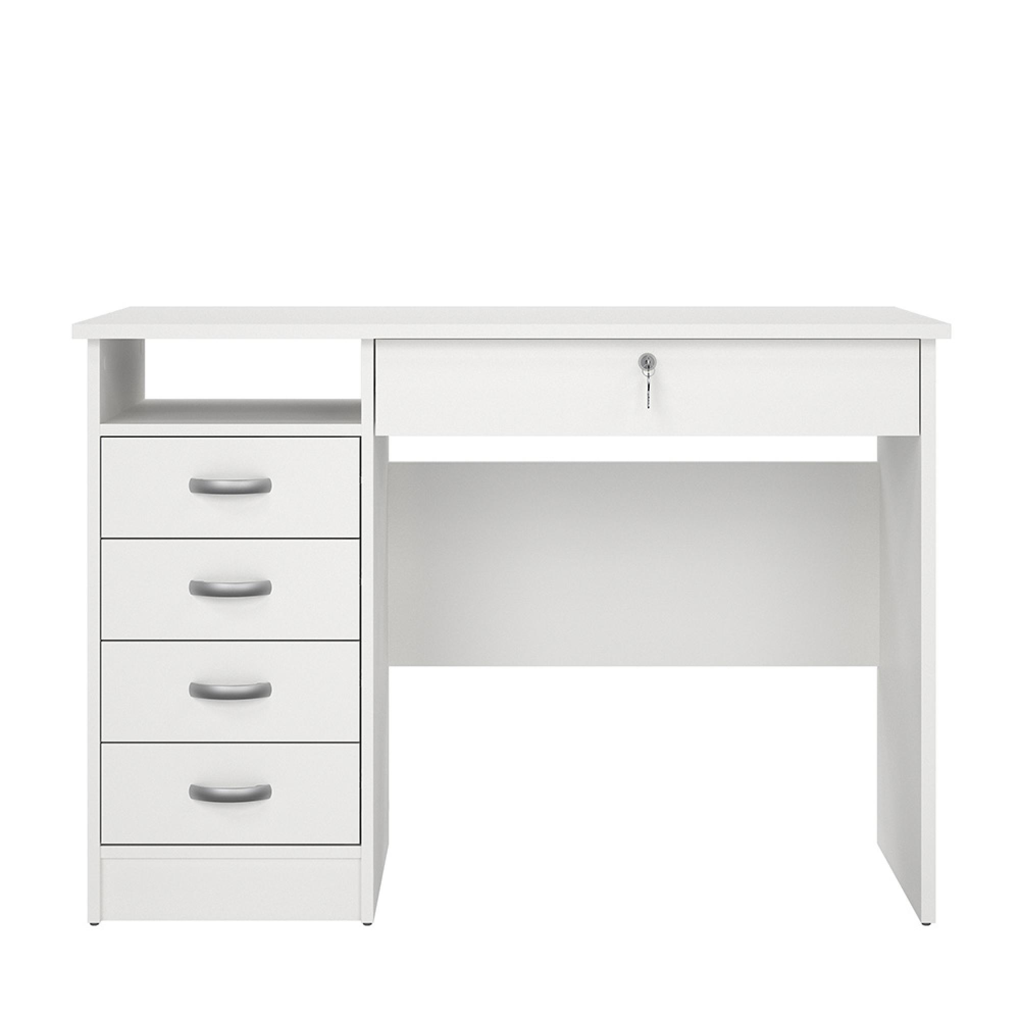 Function Plus Desk - 4+1 Handle Free Drawer - Single - White