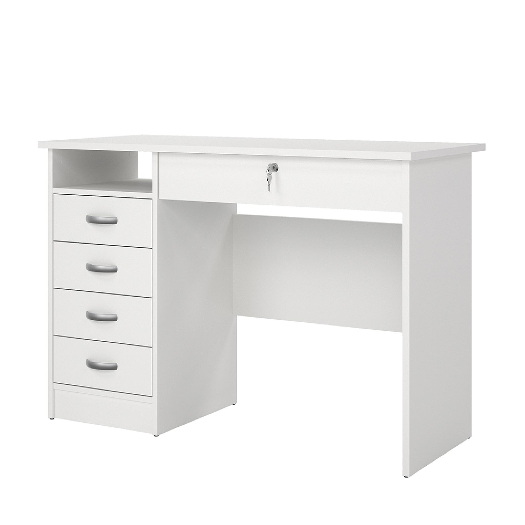 Function Plus Desk - 4+1 Handle Free Drawer - Single - White