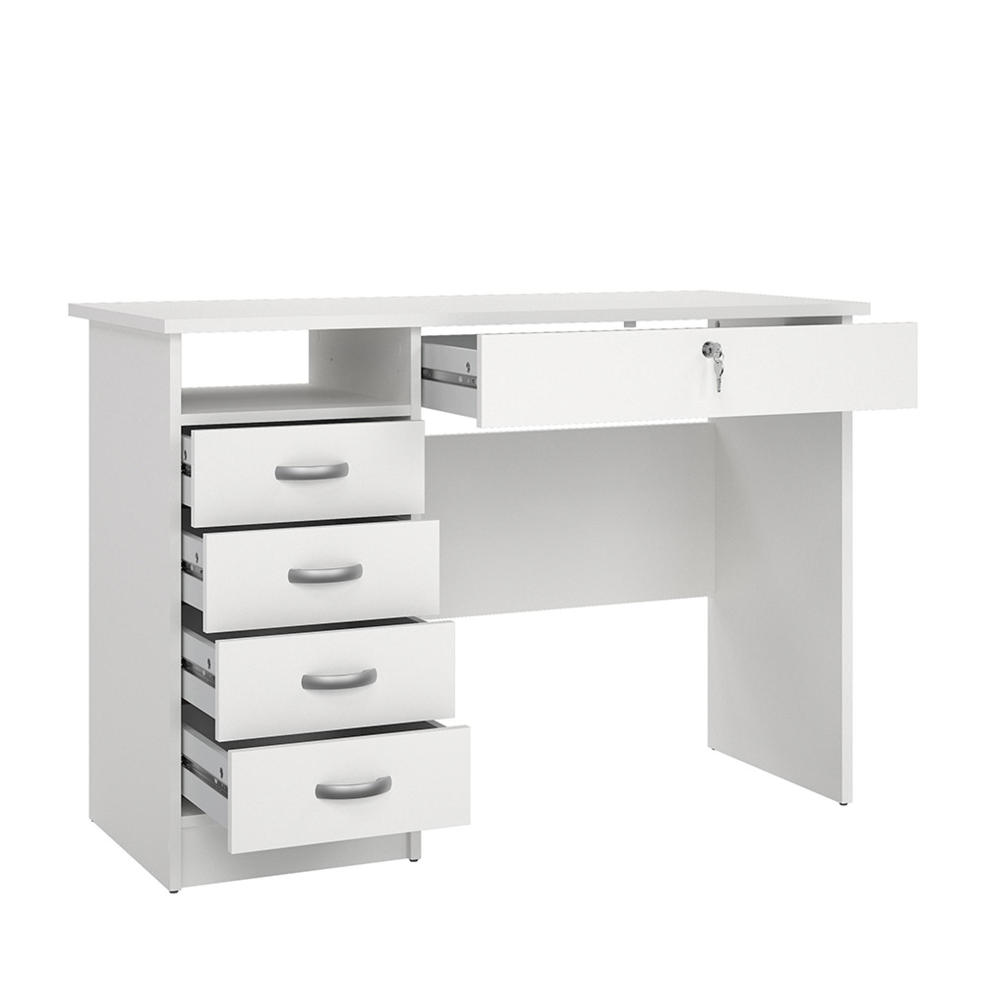 Function Plus Desk - 4+1 Handle Free Drawer - Single - White