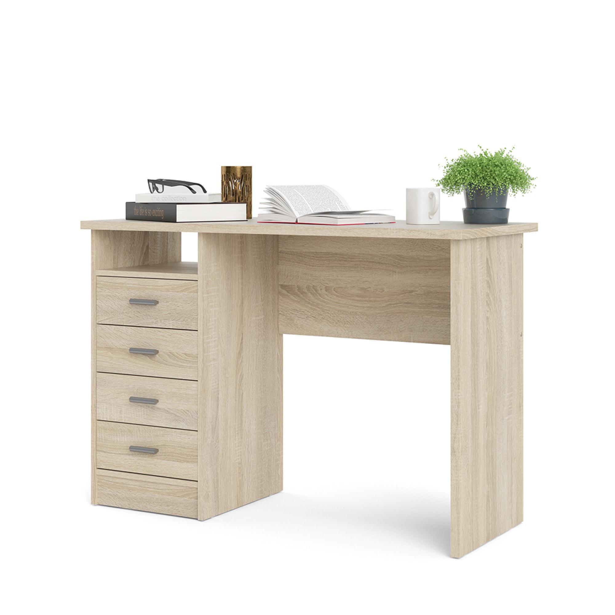 Function Plus Desk - 4 Drawer - Single - Oak