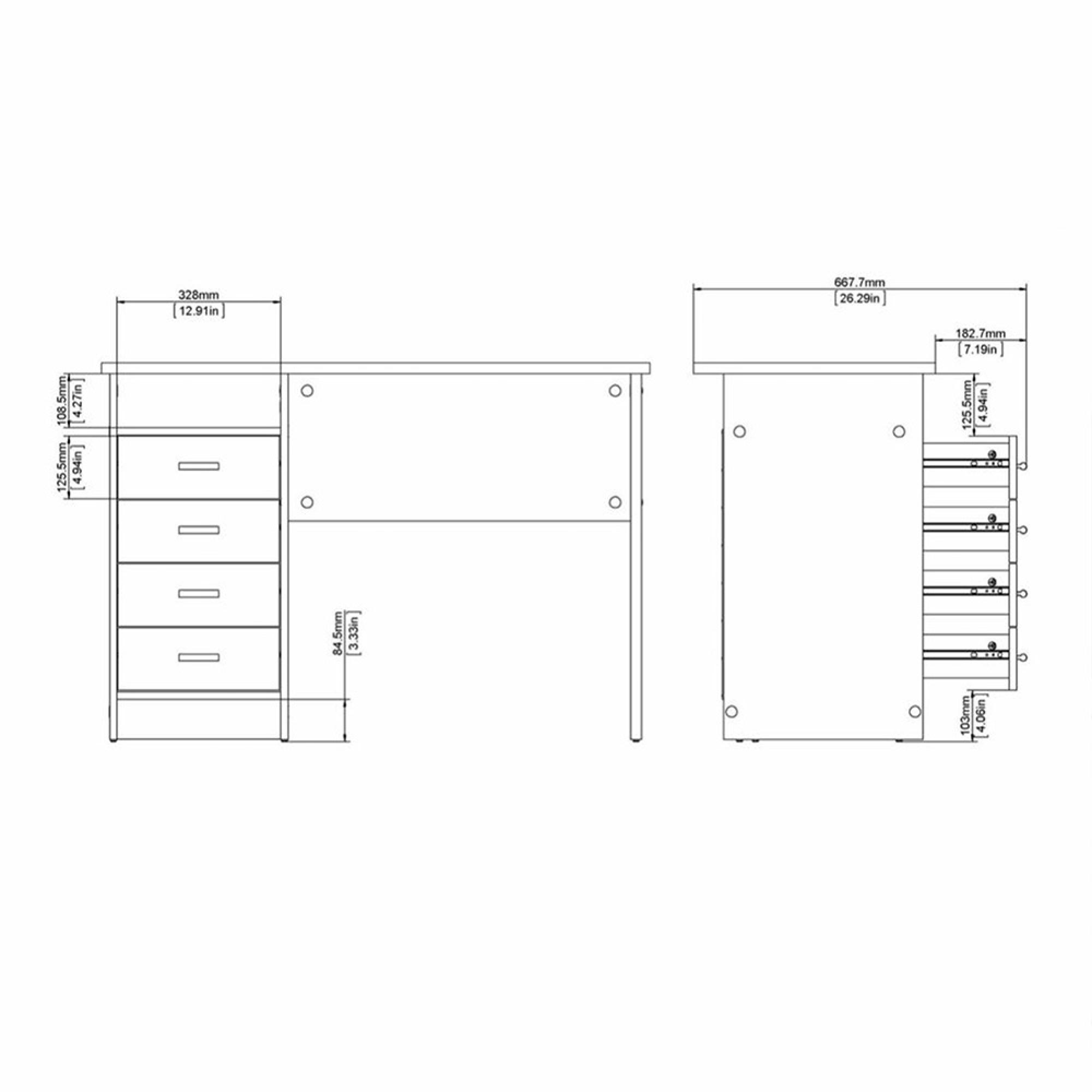 Function Plus Desk - 4 Drawer - Single - White