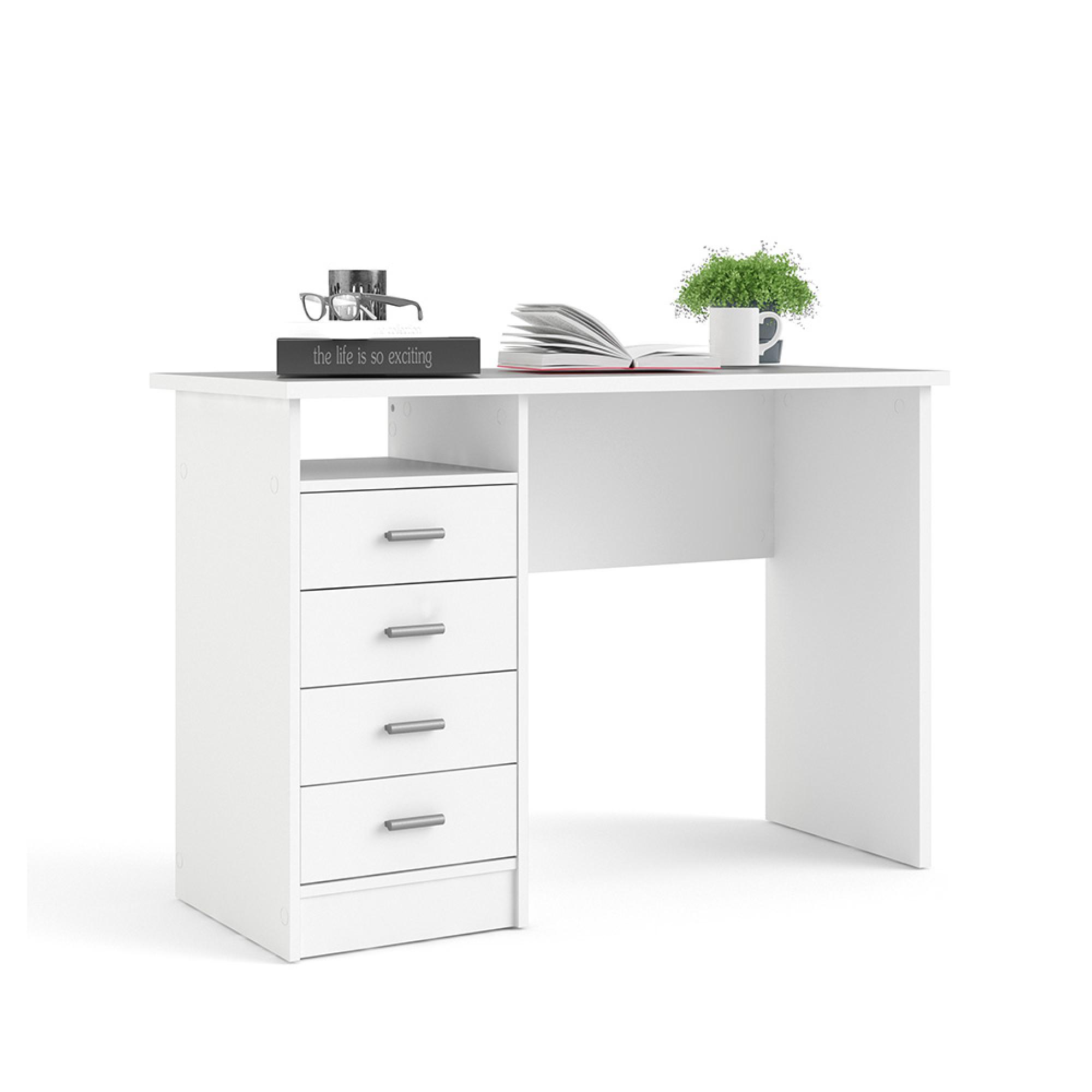 Function Plus Desk - 4 Drawer - Single - White
