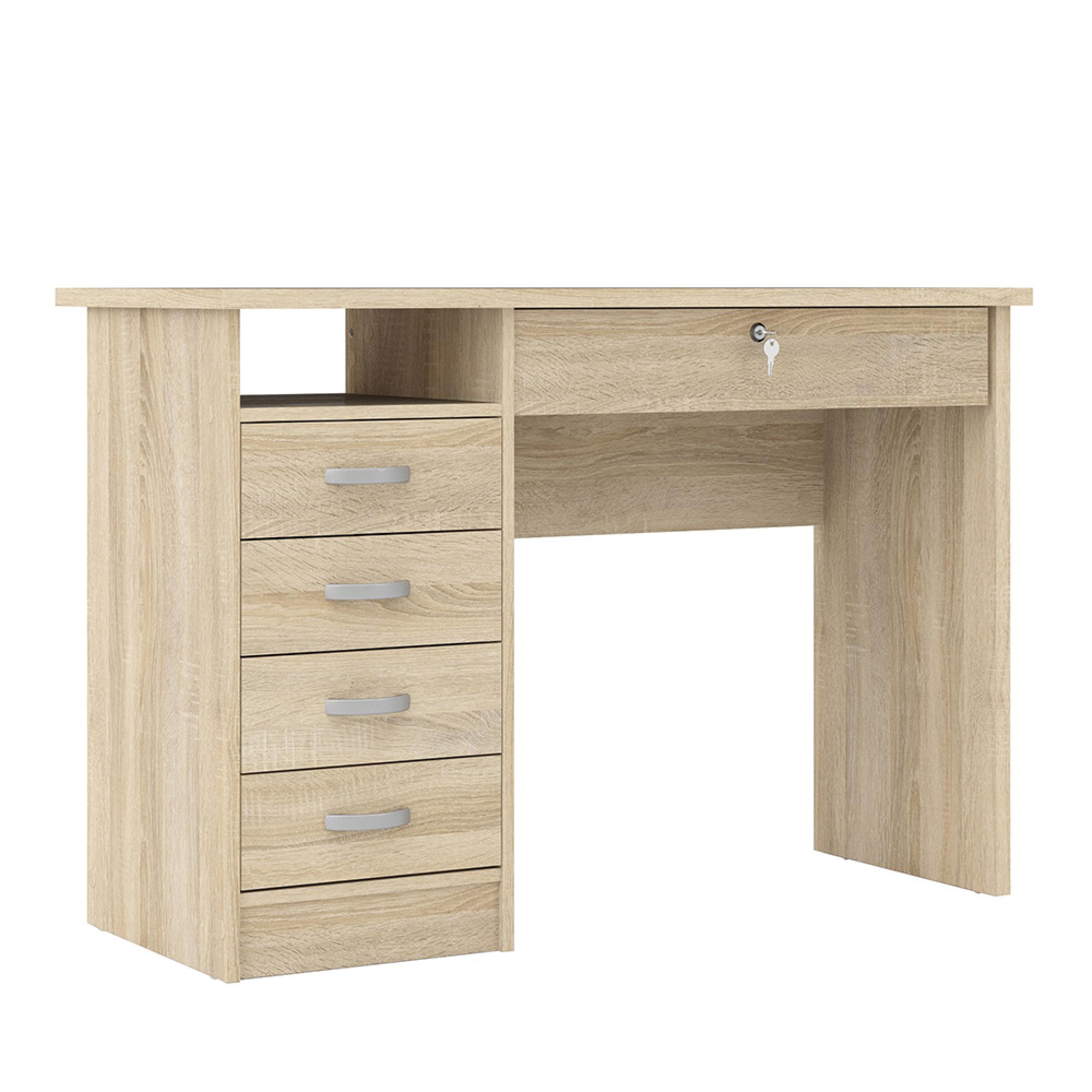 Function Plus Desk - 5 Drawer - Single - Oak