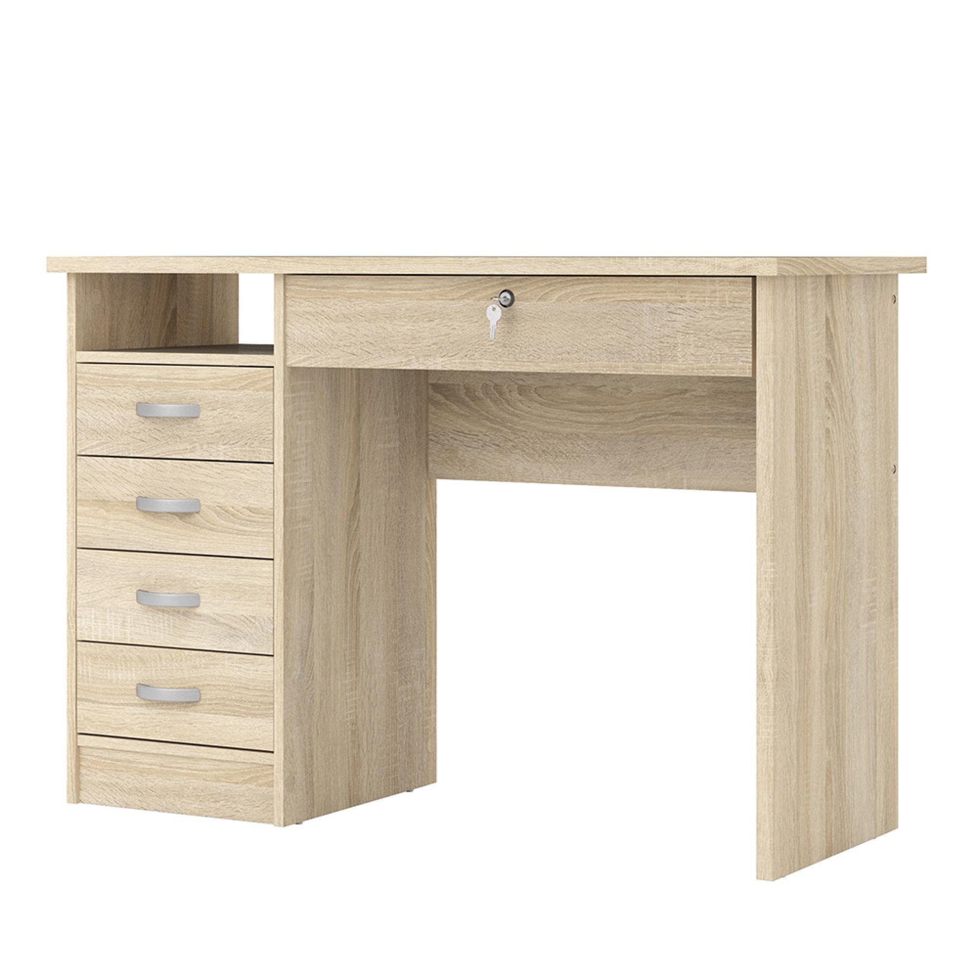 Function Plus Desk - 5 Drawer - Single - Oak