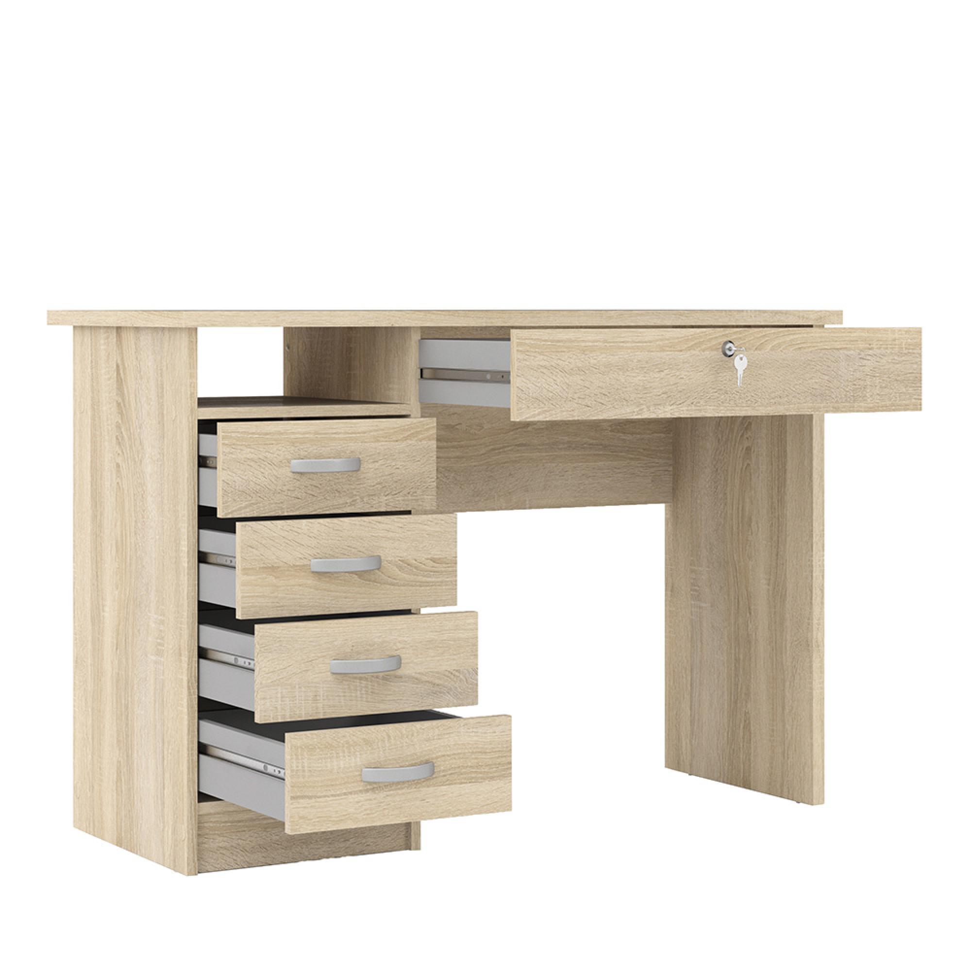 Function Plus Desk - 5 Drawer - Single - Oak