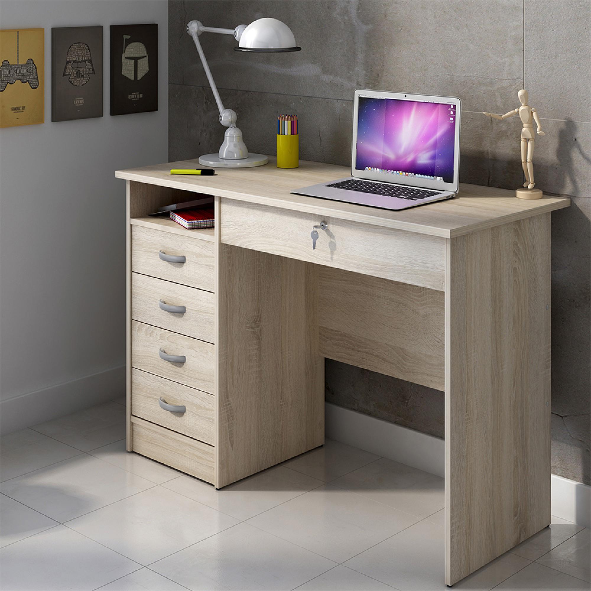 Function Plus Desk - 5 Drawer - Single - Oak