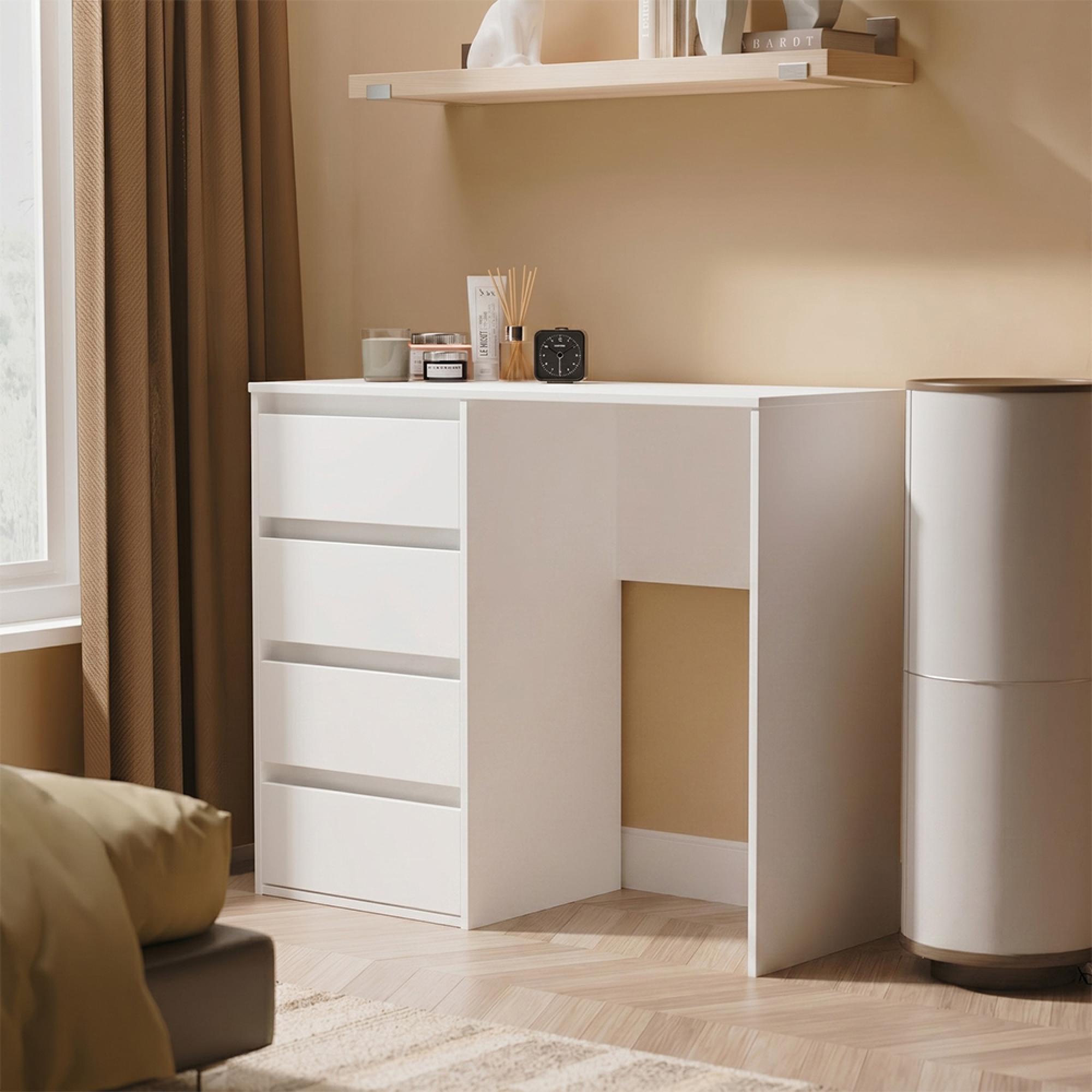 Leona Desk - 4 Drawer - White Matt
