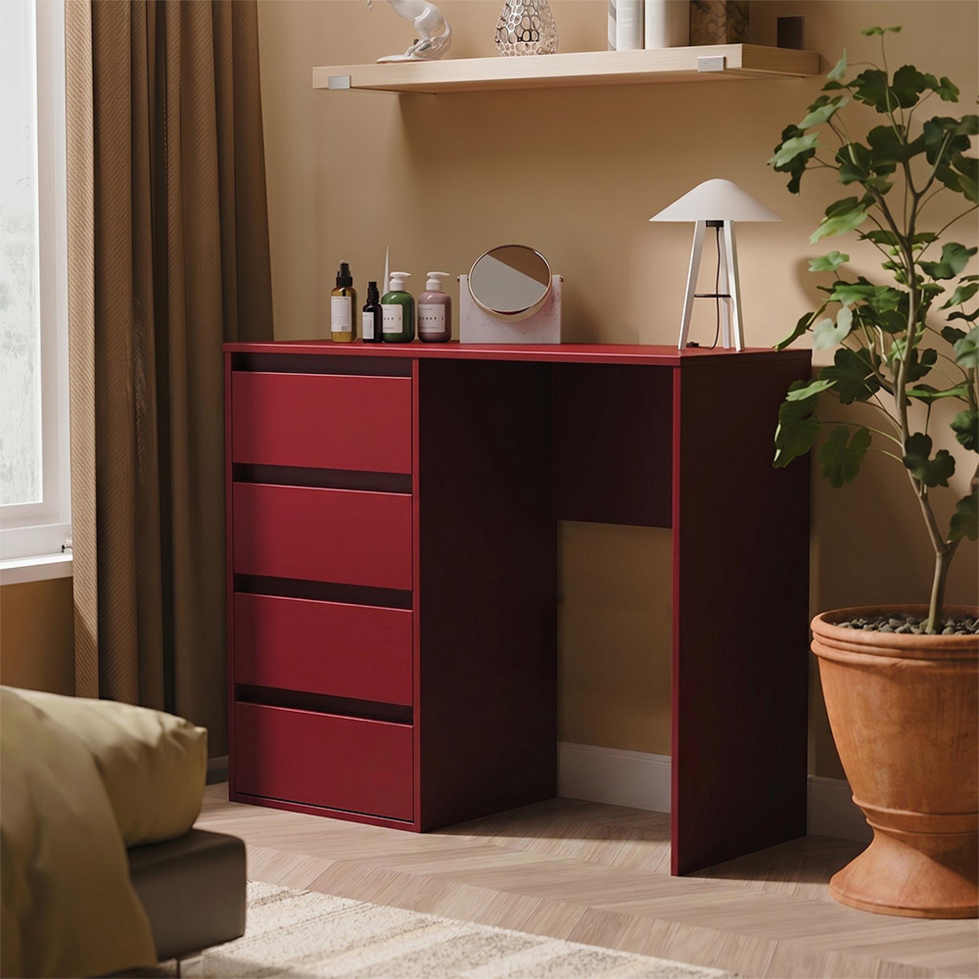 Leona Desk - 4 Drawer - Red Matt