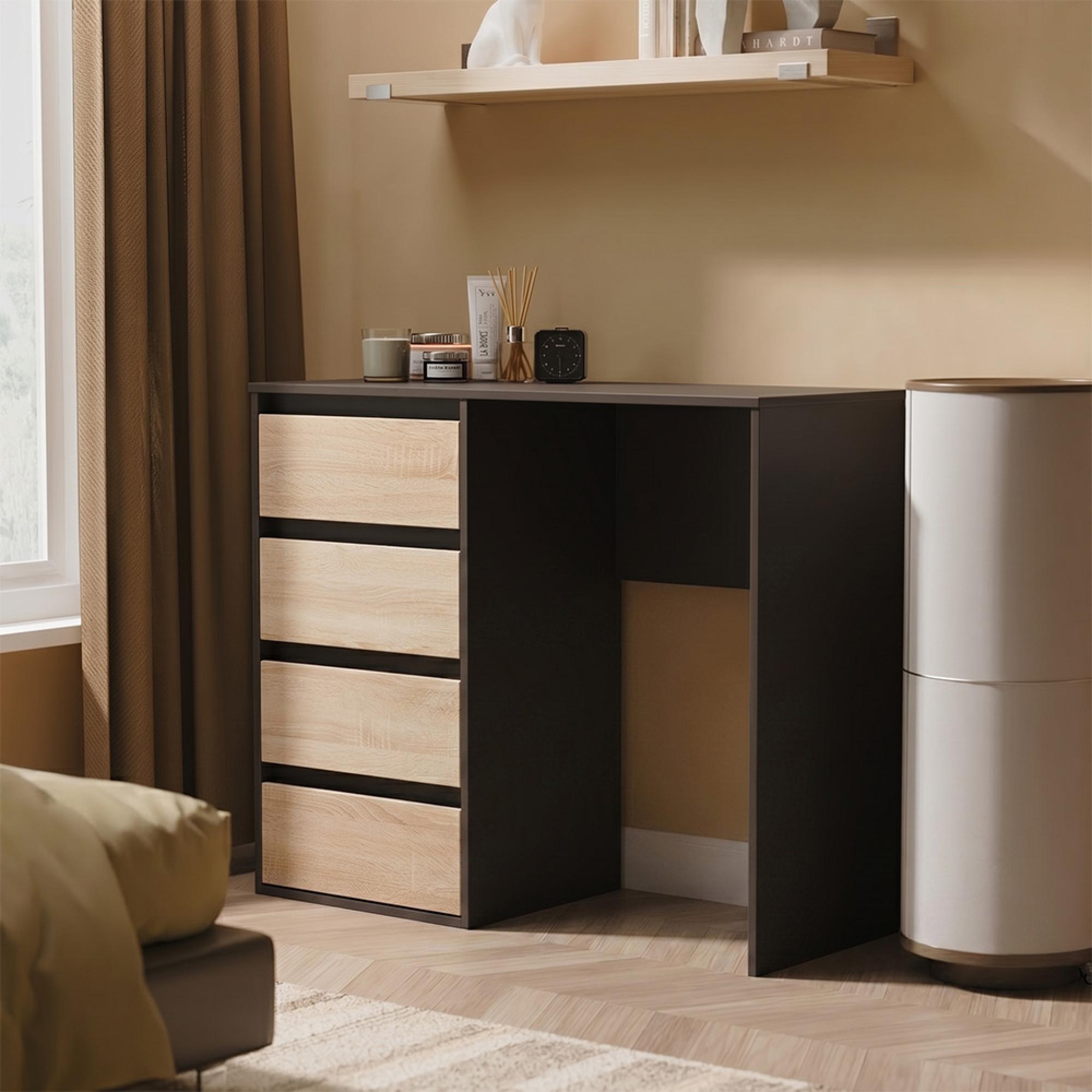 Leona Desk - 4 Drawer - Bardolino Oak and Graphite