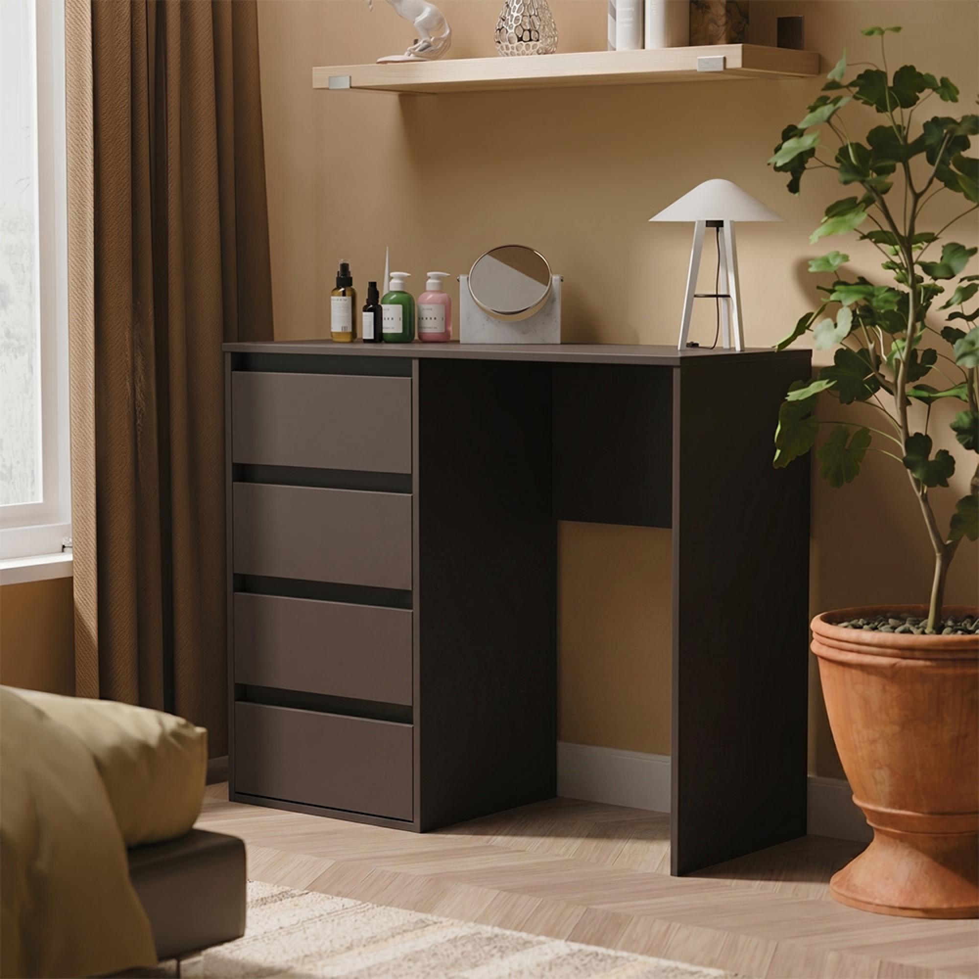 Leona Desk - 4 Drawer - Graphite