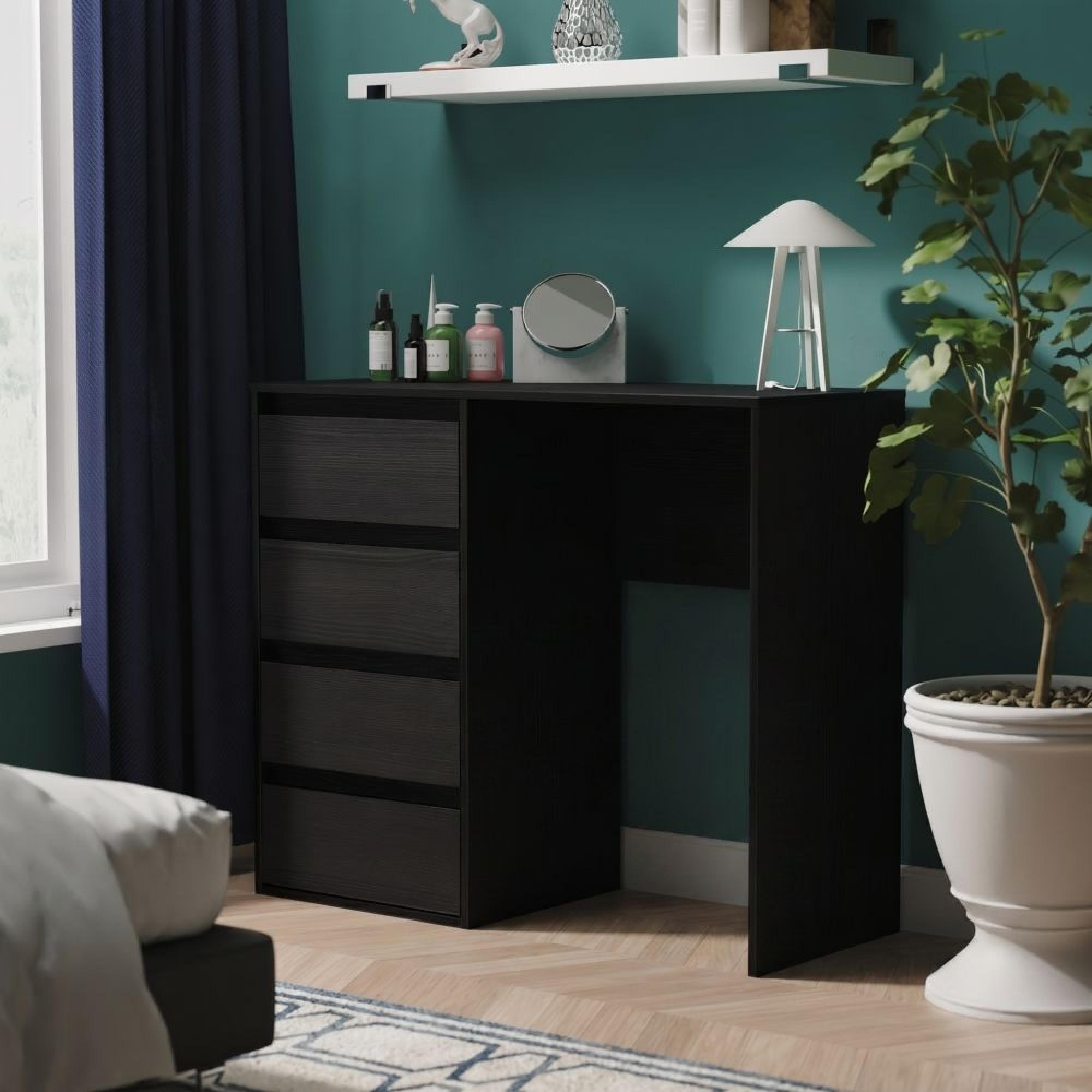 Leona Desk - 4 Drawer - Black Ash
