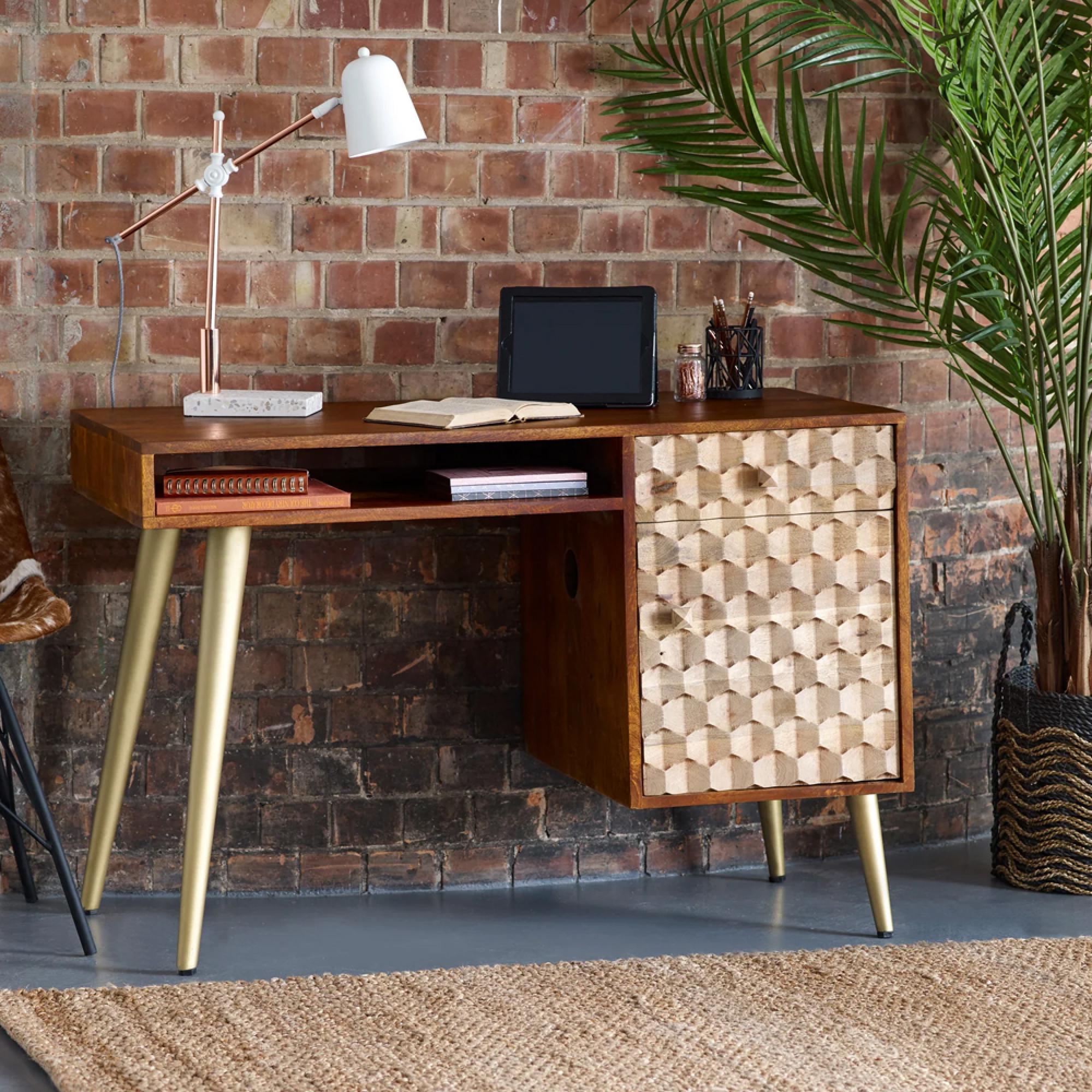 Edison Desk - 1 Door 1 Drawer - Geometric - Mango Wood