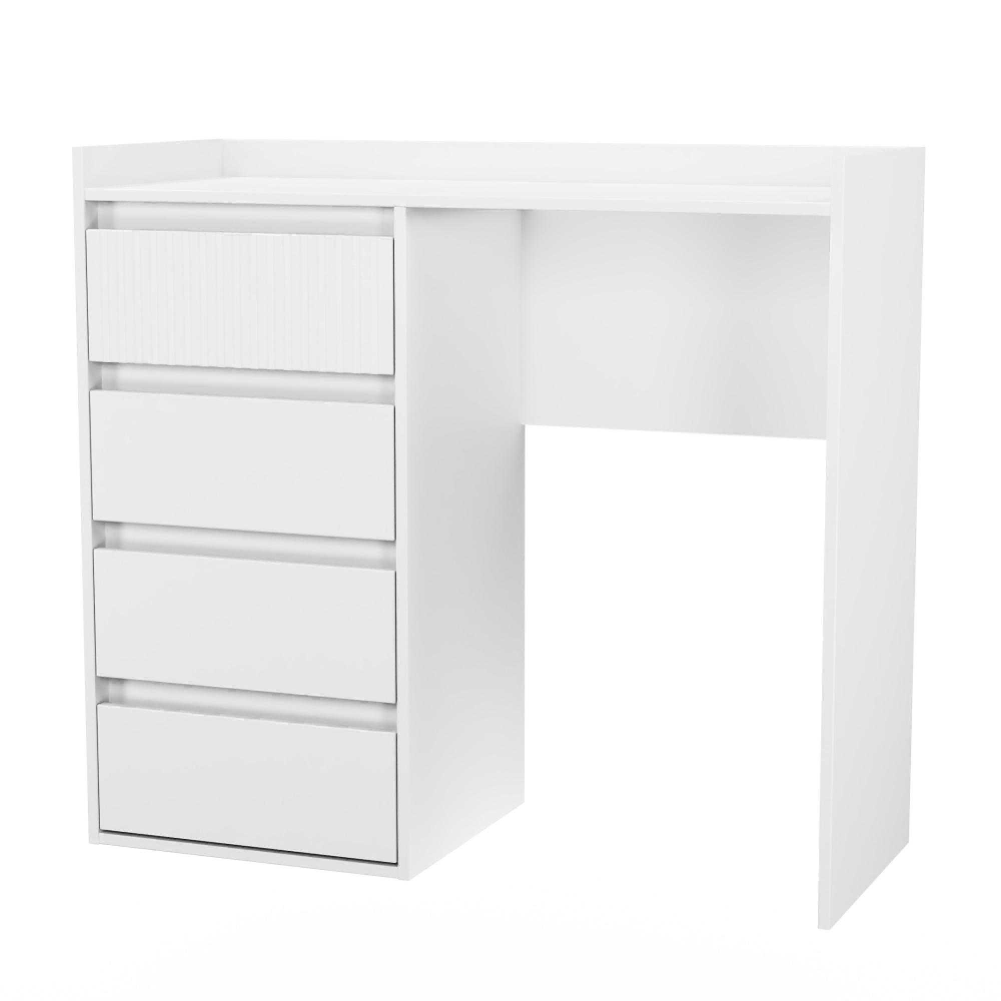 Osaka Desk - 4 Drawer - White Matt Fluted
