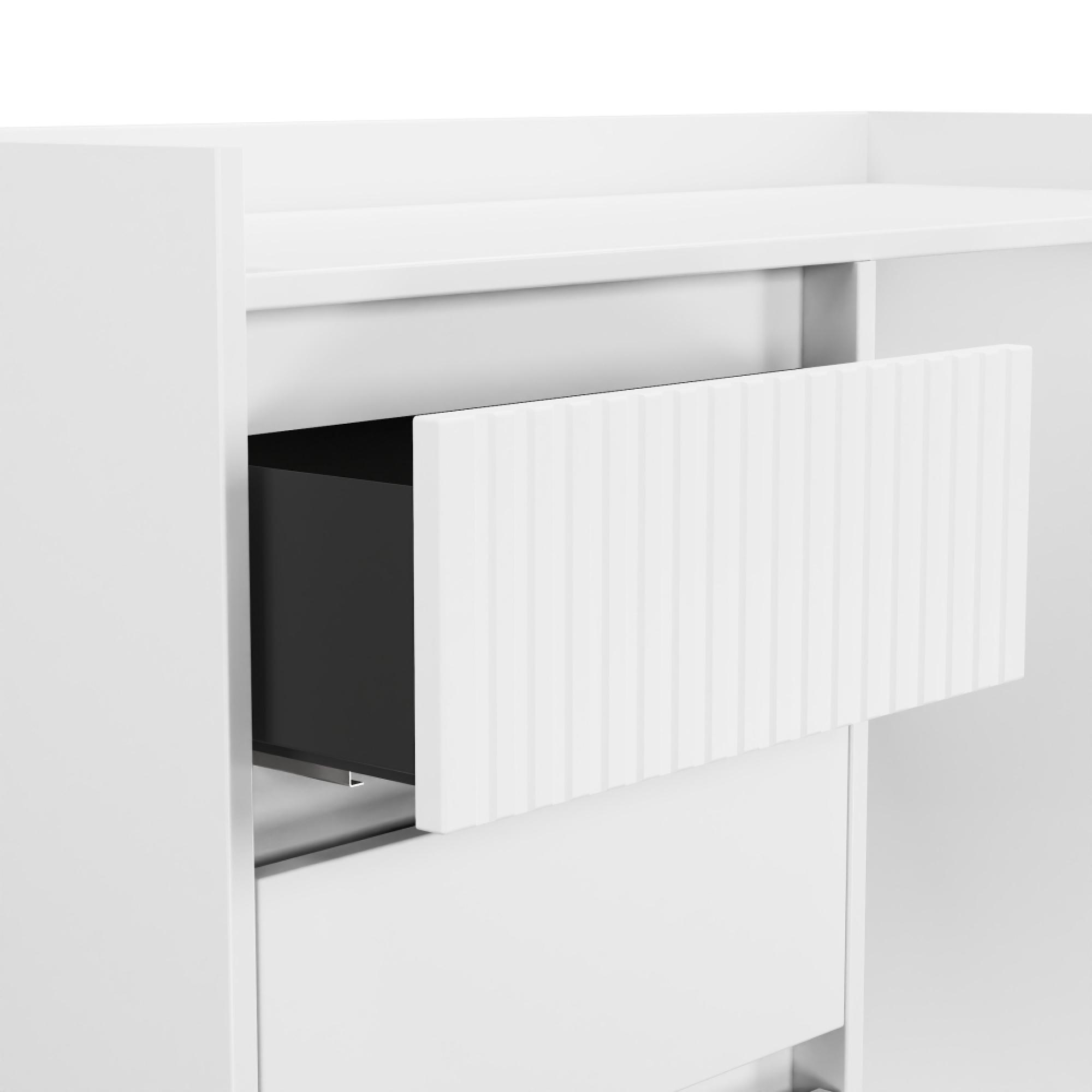 Osaka Desk - 4 Drawer - White Matt Fluted