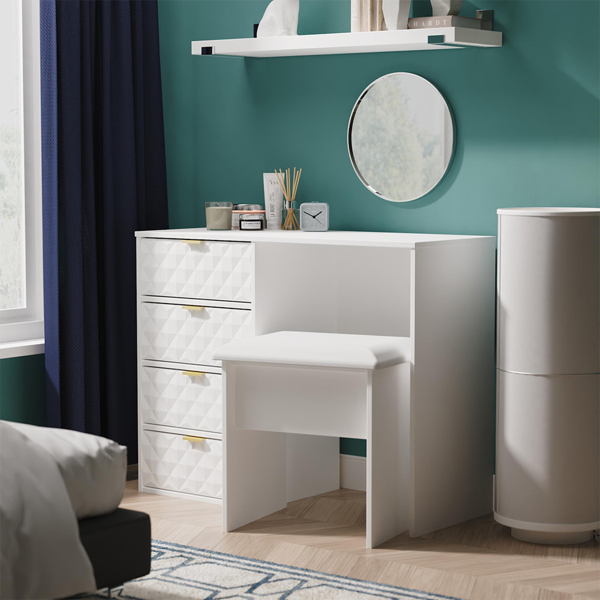 Harlequin Desk - 4 Drawer - White Matt