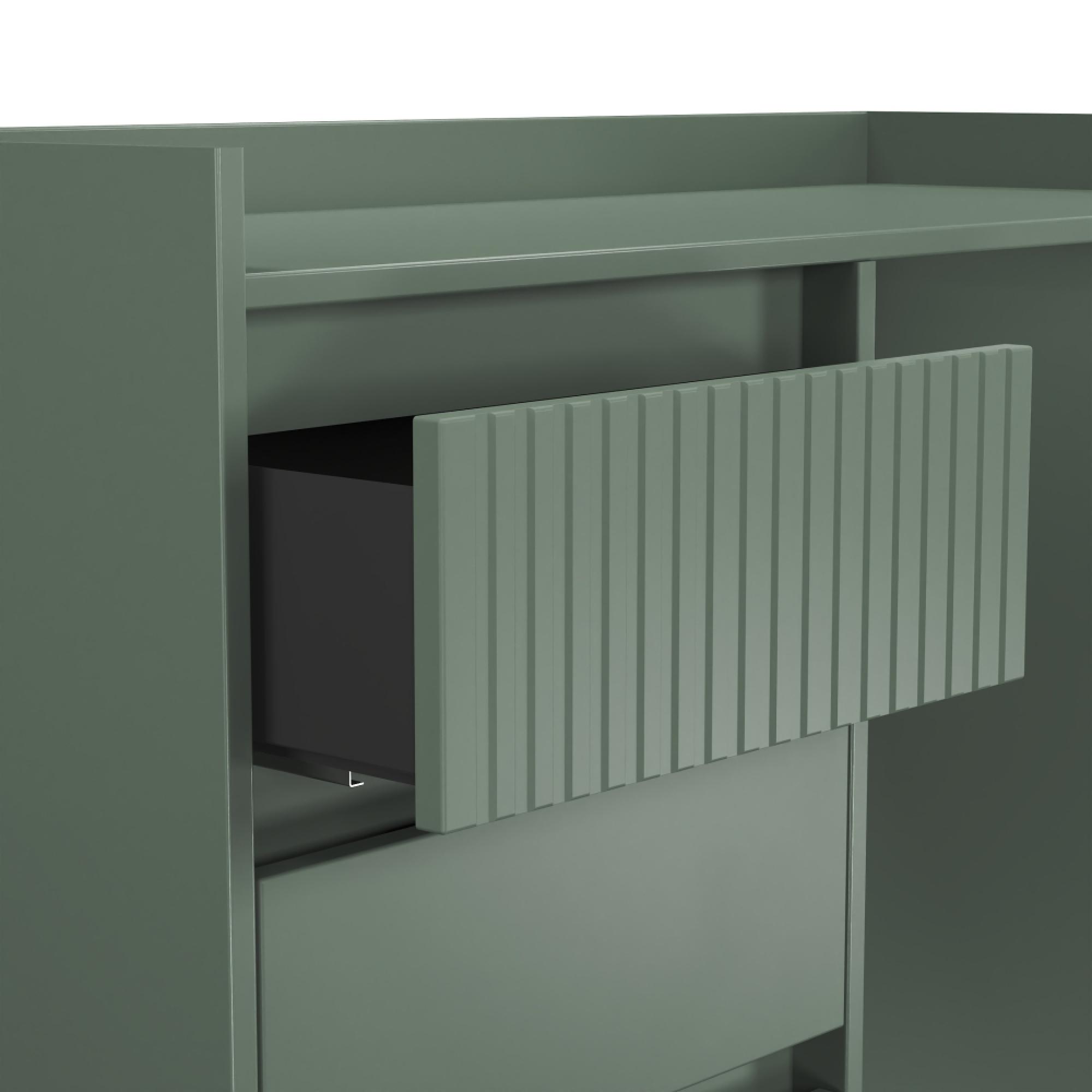 Osaka Desk - 4 Drawer - Reed Green Fluted