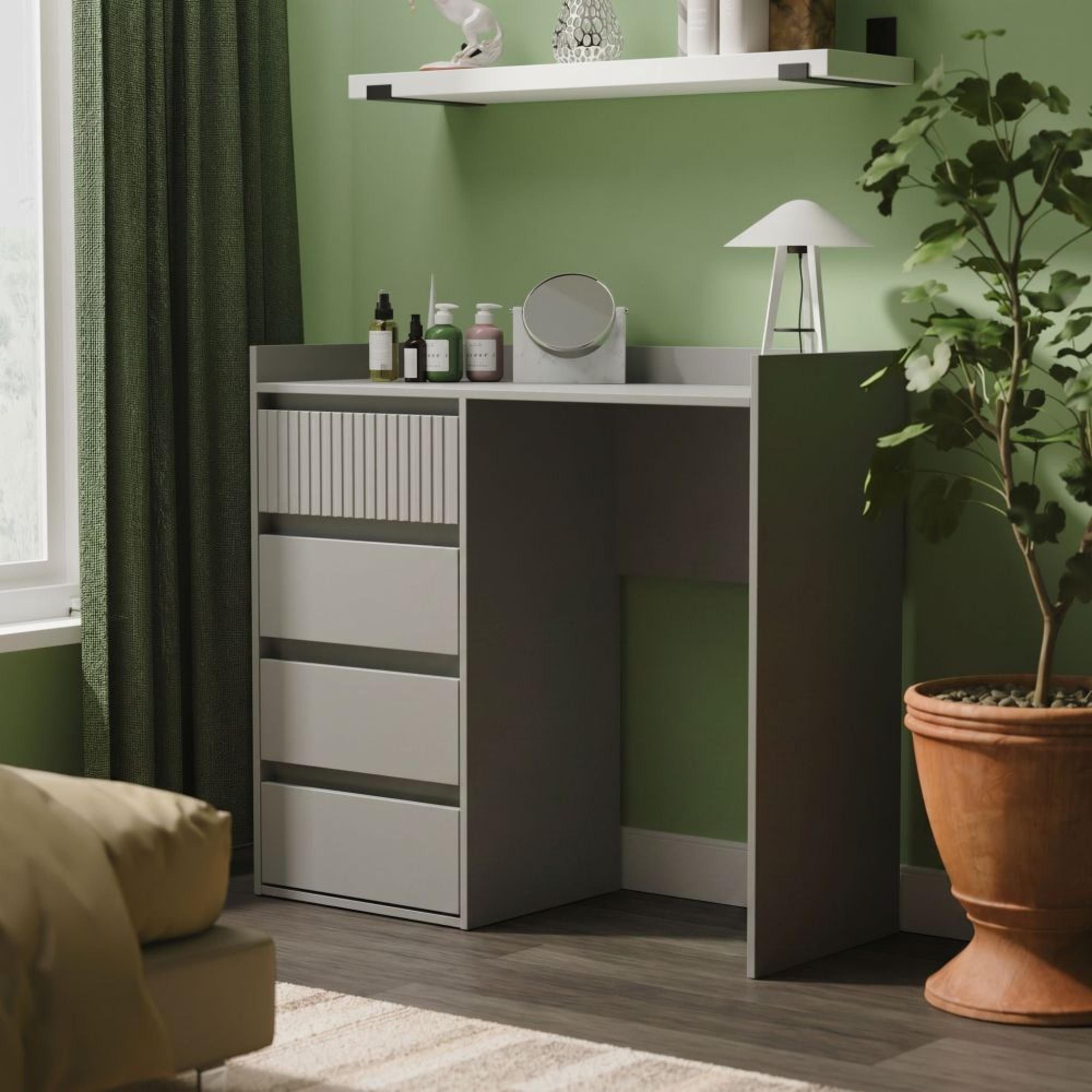 Osaka Desk - 4 Drawer - Dusk Grey Fluted