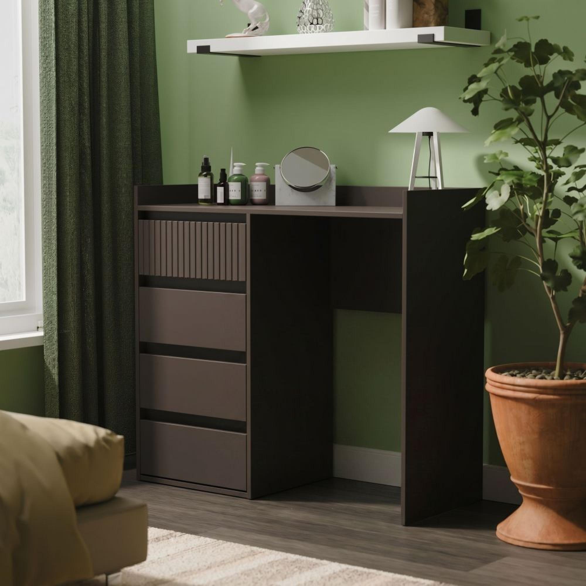 Osaka Desk - 4 Drawer - Graphite Fluted
