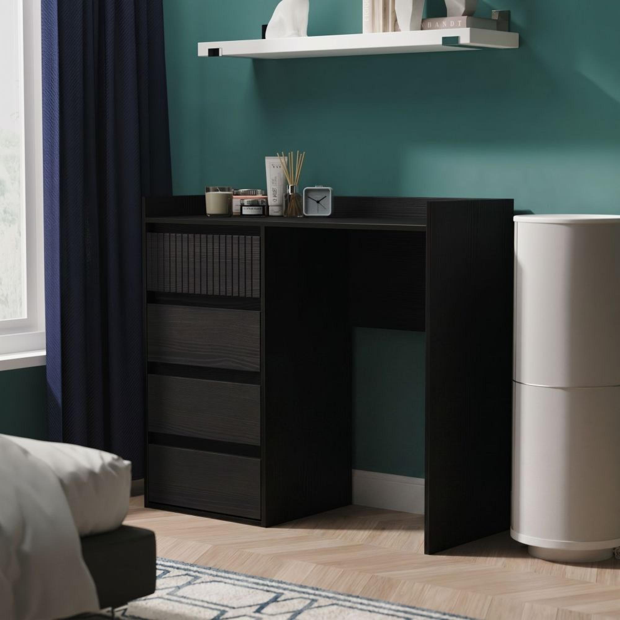 Osaka Desk - 4 Drawer - Black Ash Fluted
