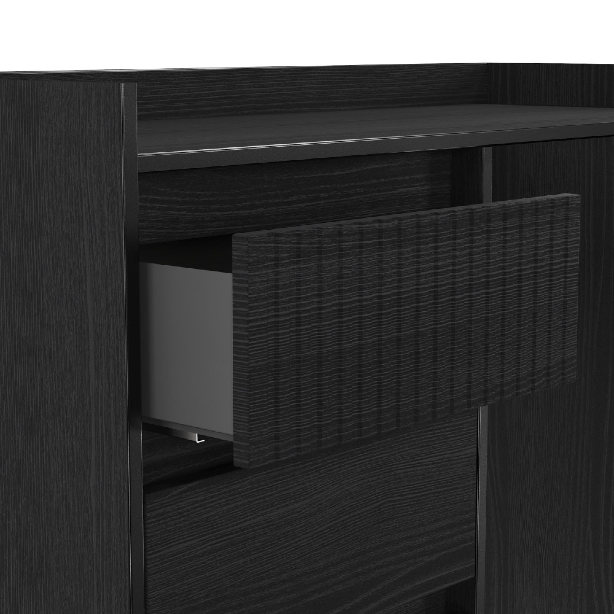 Osaka Desk - 4 Drawer - Black Ash Fluted