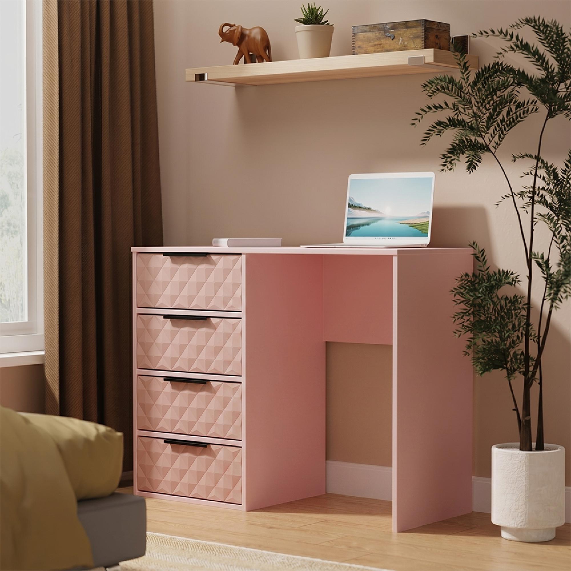 Harlequin Desk - 4 Drawer - Kobe Pink
