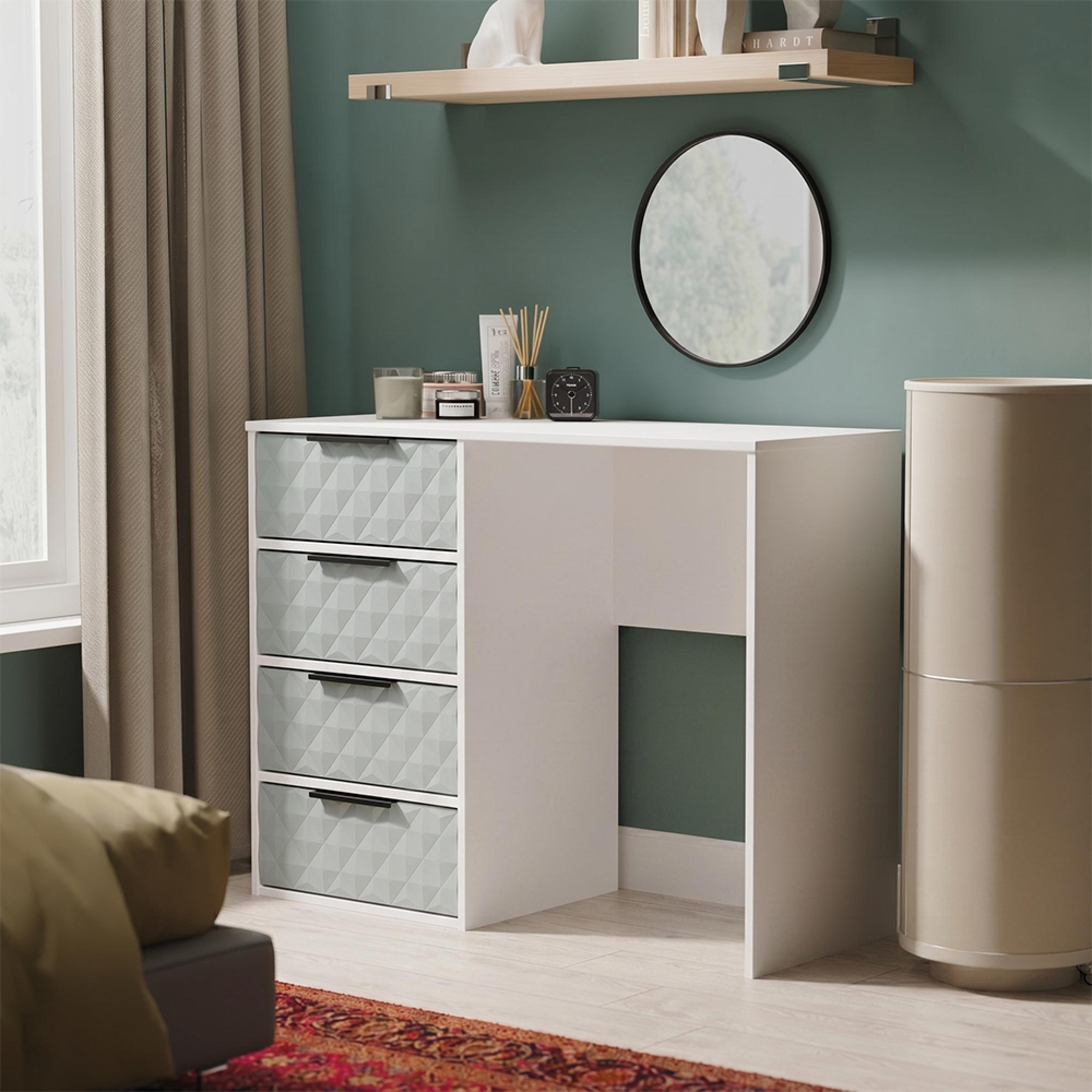 Harlequin Desk - 4 Drawer - Duck and White Matt
