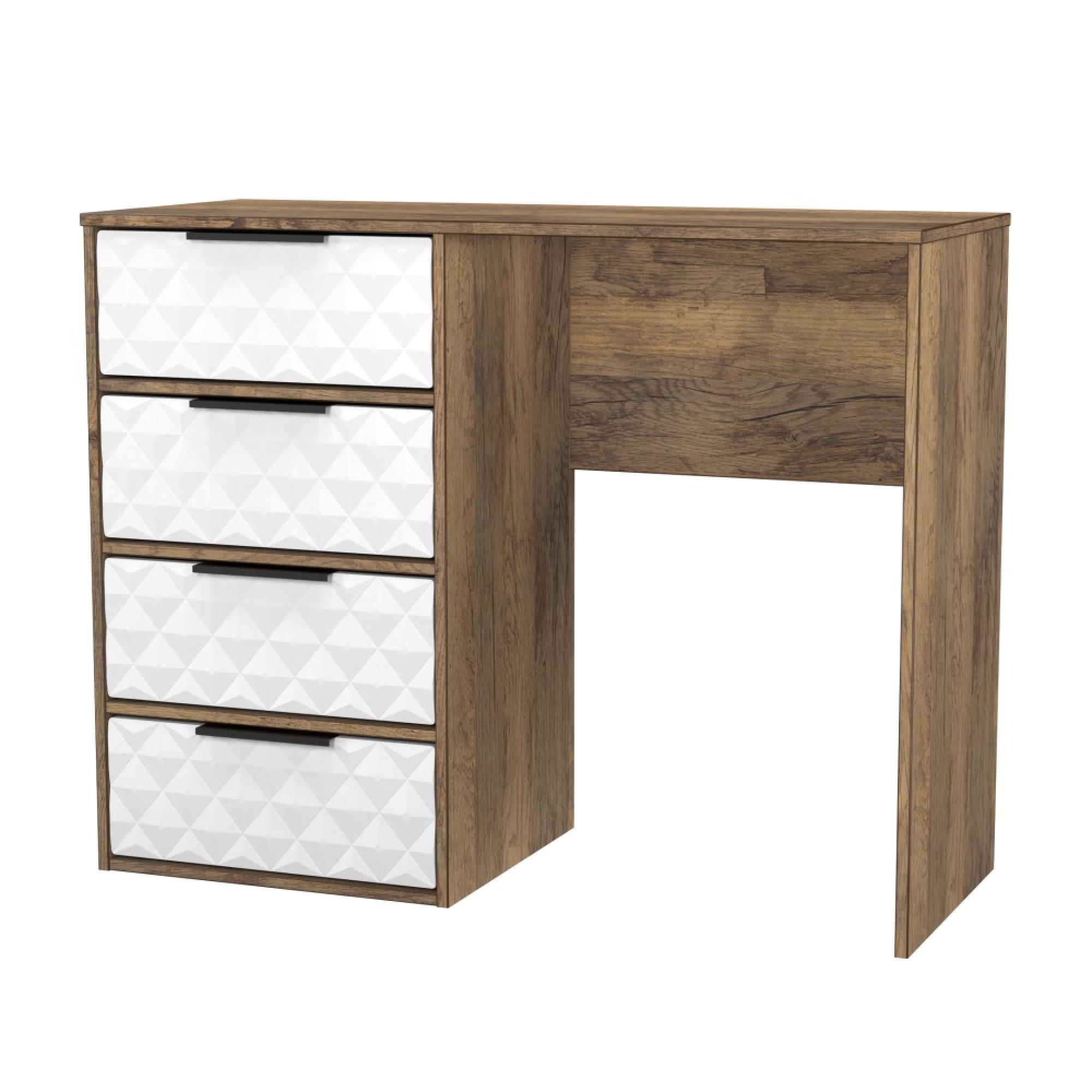 Harlequin Desk - 4 Drawer - White Matt and Vintage Oak