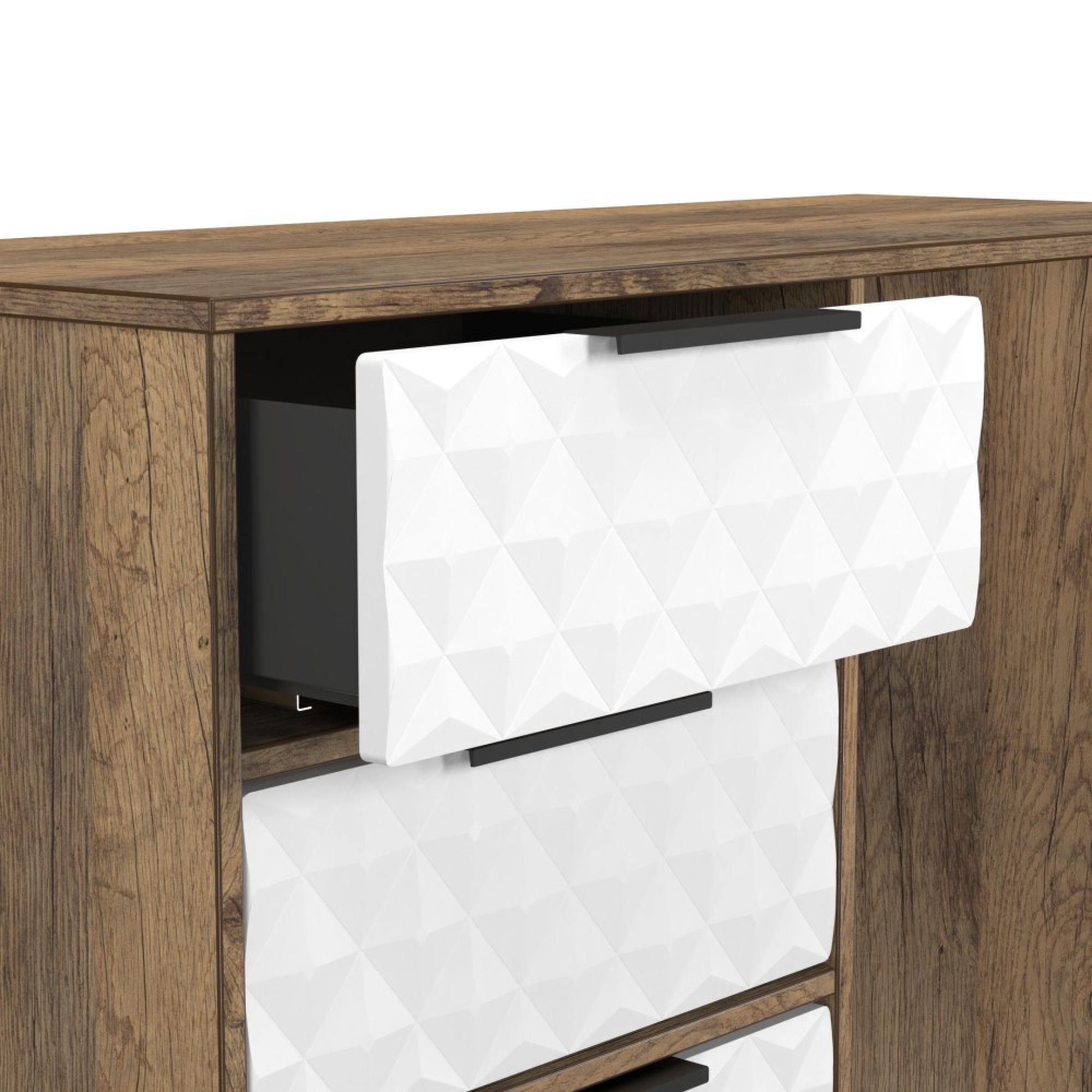 Harlequin Desk - 4 Drawer - White Matt and Vintage Oak