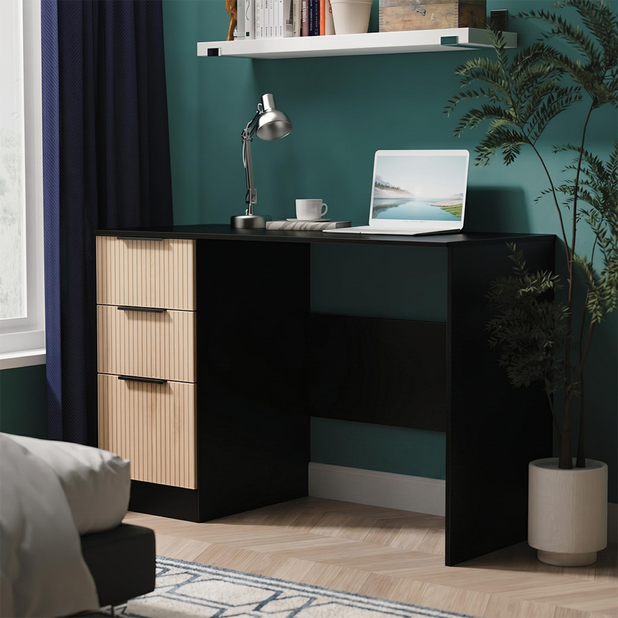 Java Fluted Desk - 3 Drawer - Natural and Black