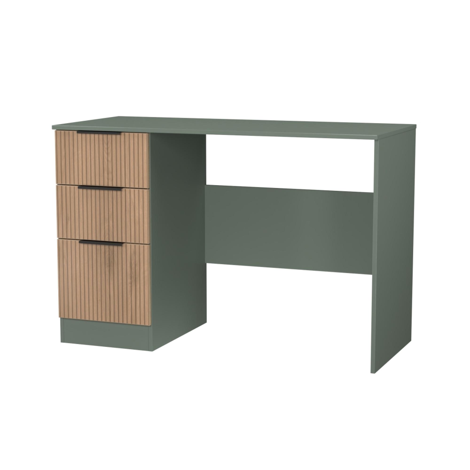 Java Fluted Desk - 3 Drawer - Natural and Reed Green