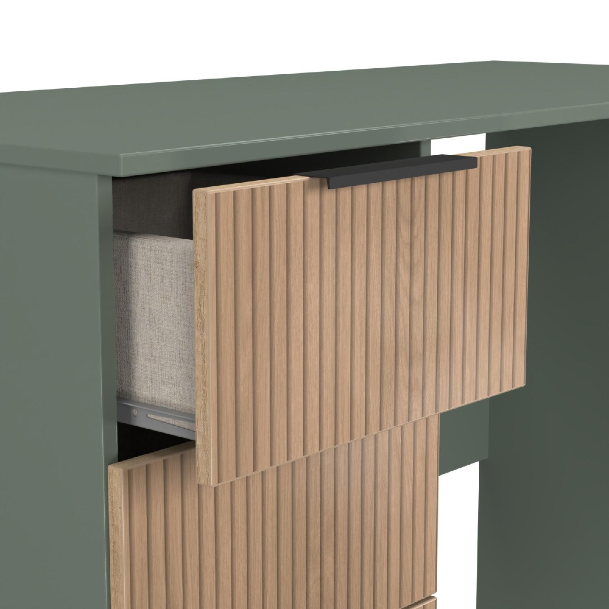 Java Fluted Desk - 3 Drawer - Natural and Reed Green