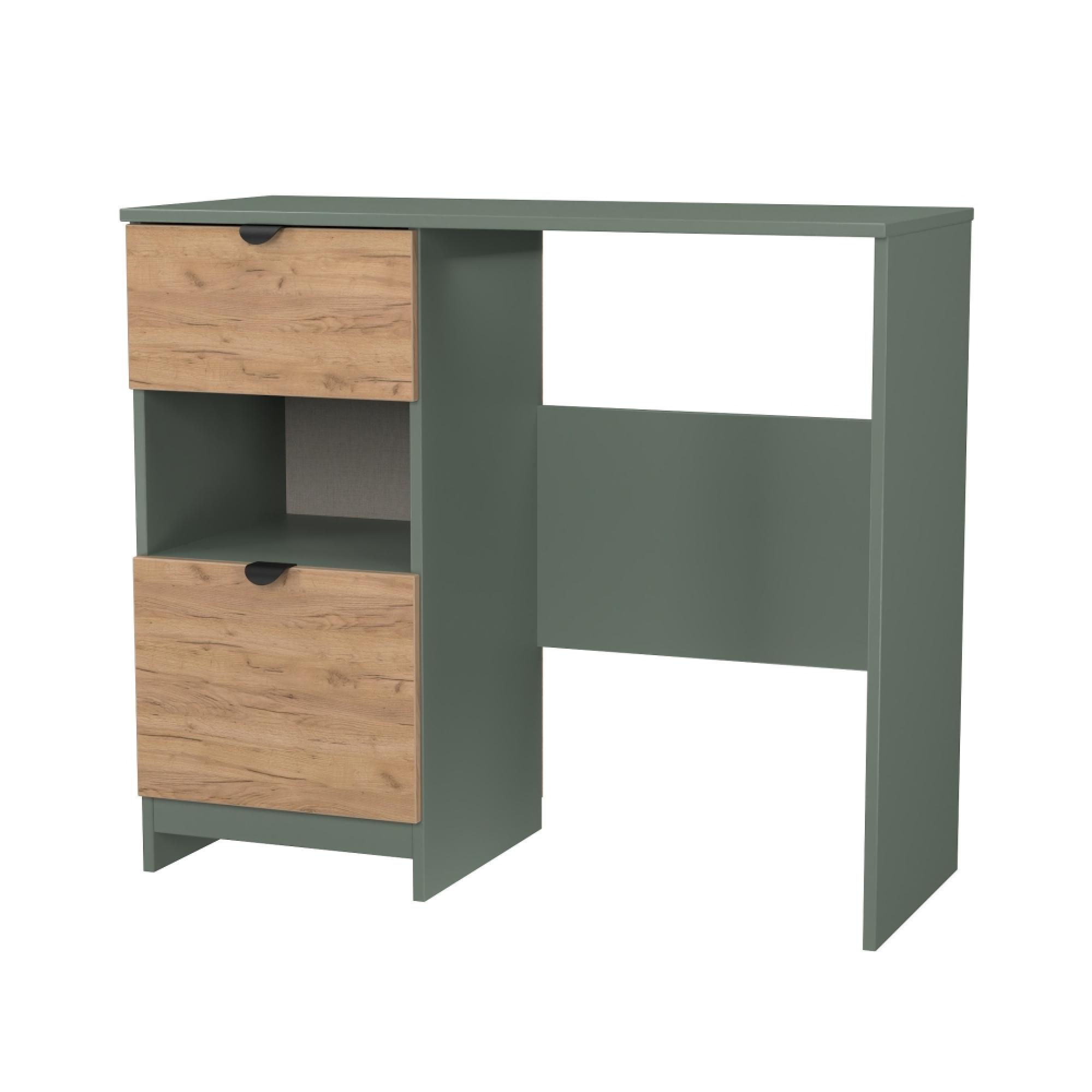 Bora Desk - 2 Drawer - Gold Craft Oak and Reed Green