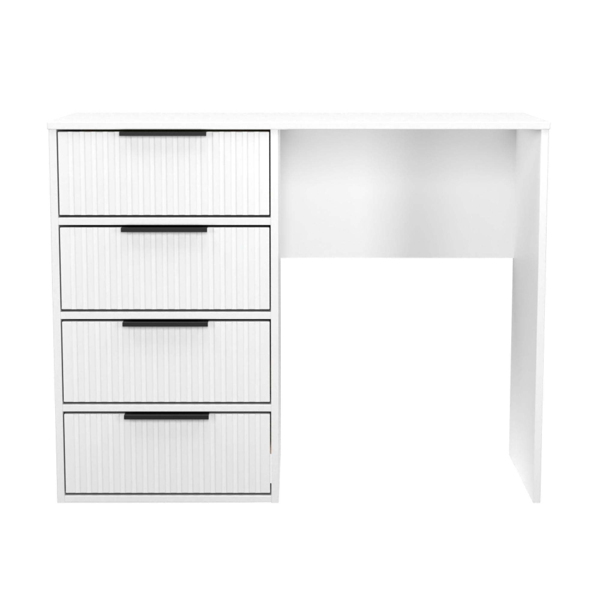 Fluted Desk - 4 Drawer - White Matt