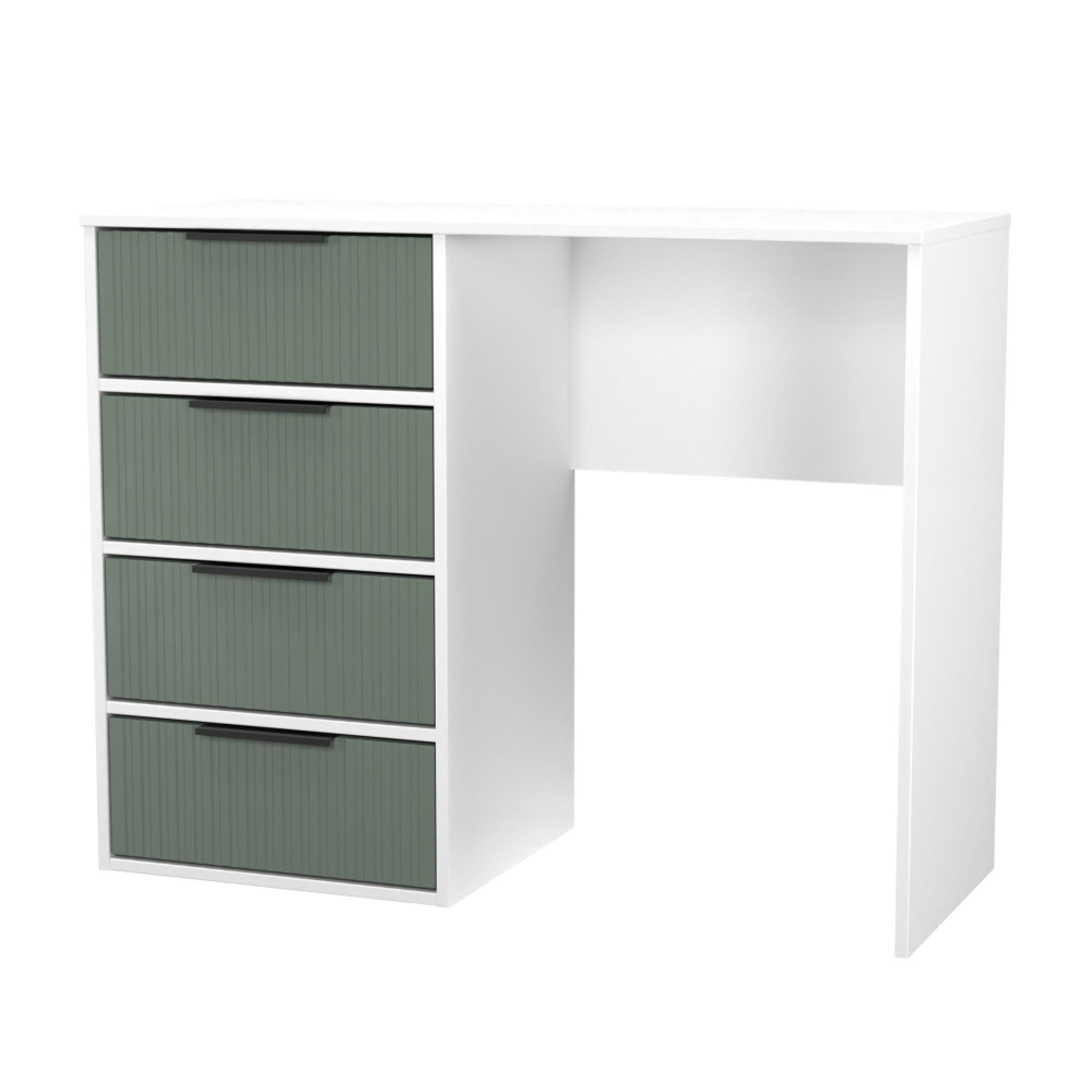 Fluted Desk - 4 Drawer - Reed Green and White Matt